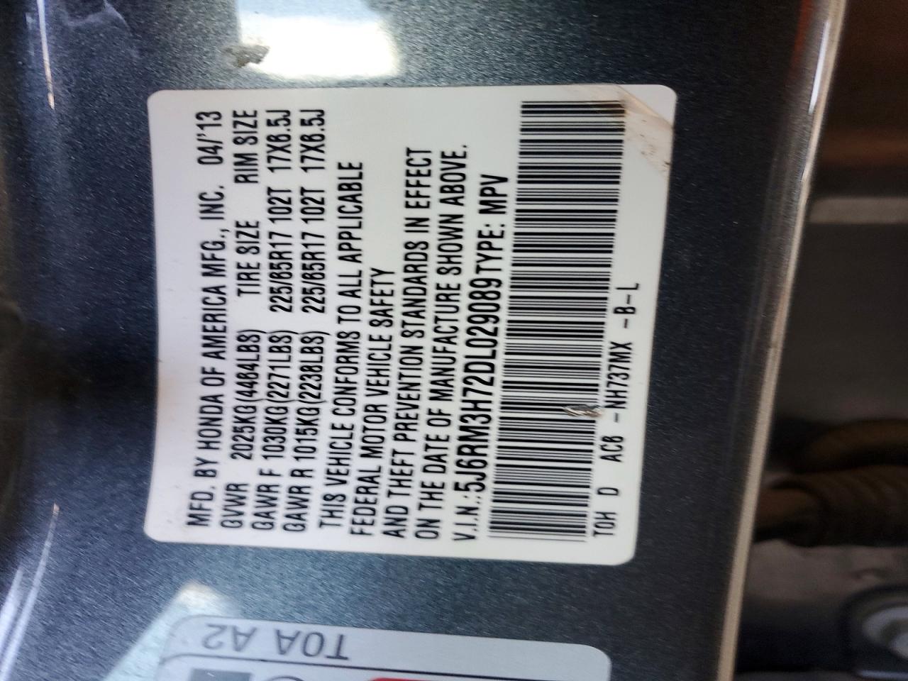 2013 Honda Cr-v Exl Gray vin: 5J6RM3H72DL029089