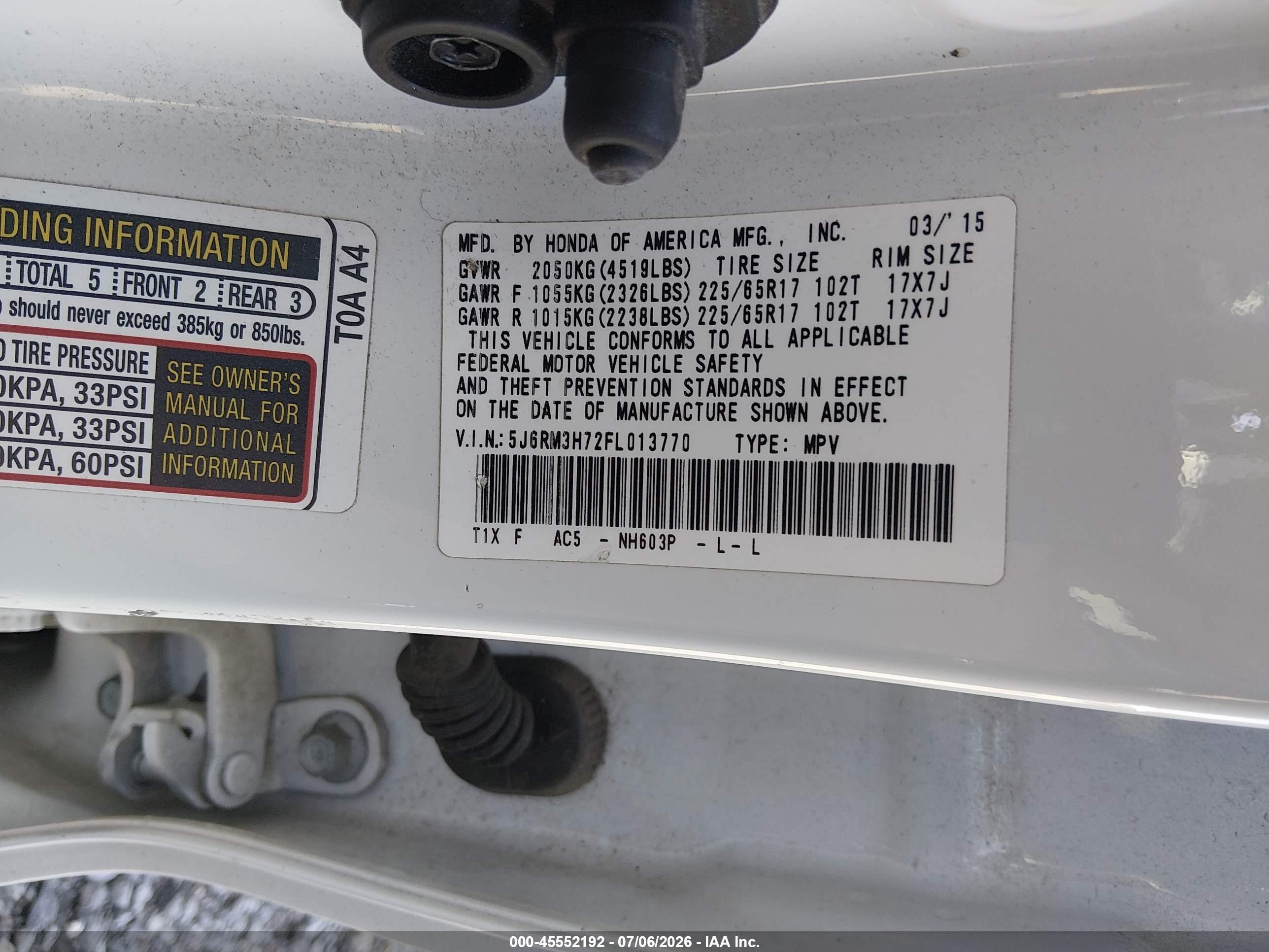2015 Honda Cr-v Ex-l Белый vin: 5J6RM3H72FL013770