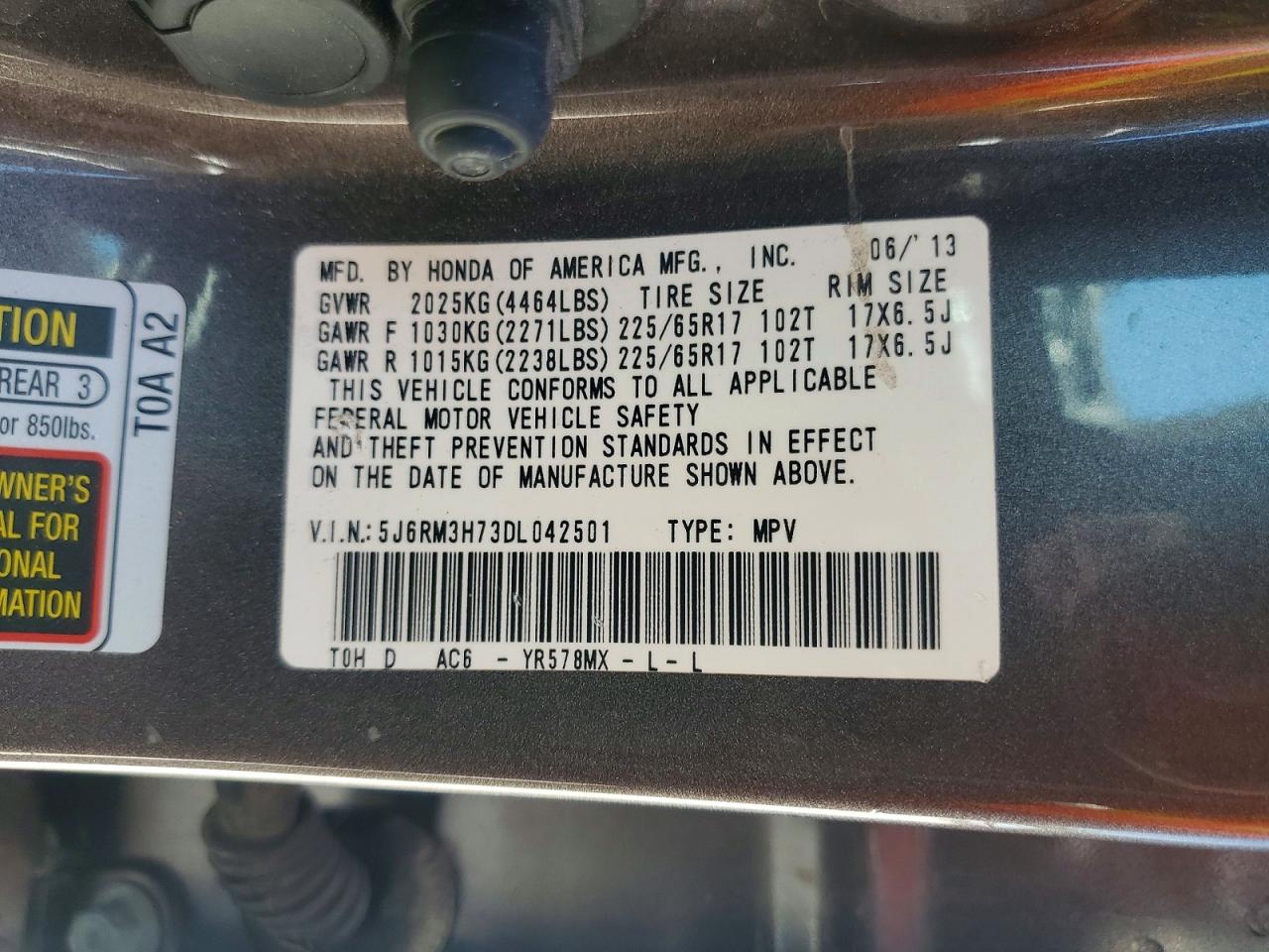 2013 Honda Cr-v Exl Серый vin: 5J6RM3H73DL042501