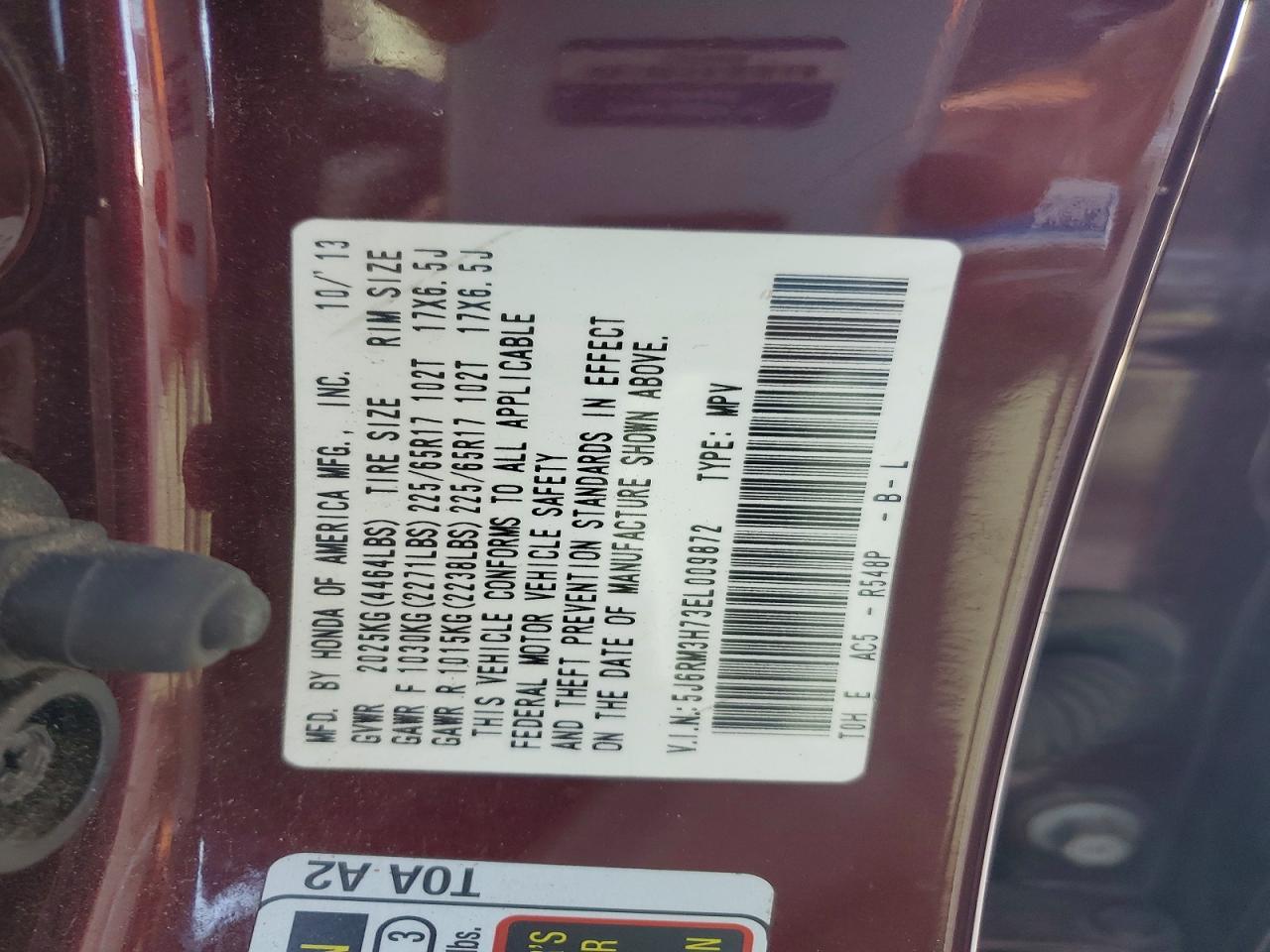 2014 Honda Cr-v Exl Maroon vin: 5J6RM3H73EL009872