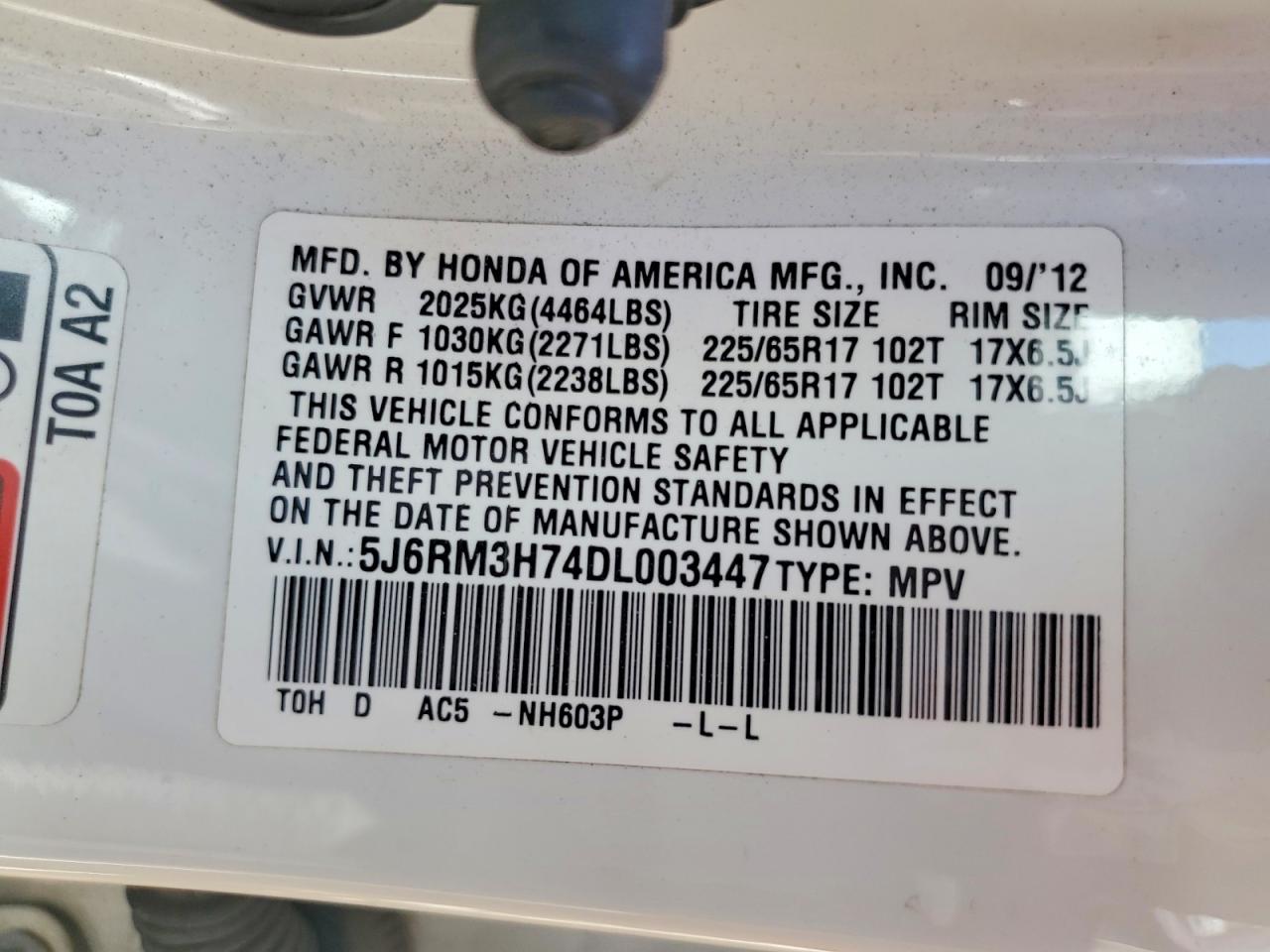2013 Honda Cr-v Exl White vin: 5J6RM3H74DL003447
