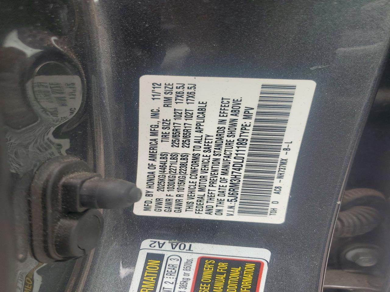 2013 Honda Cr-v Exl Gray vin: 5J6RM3H74DL011189