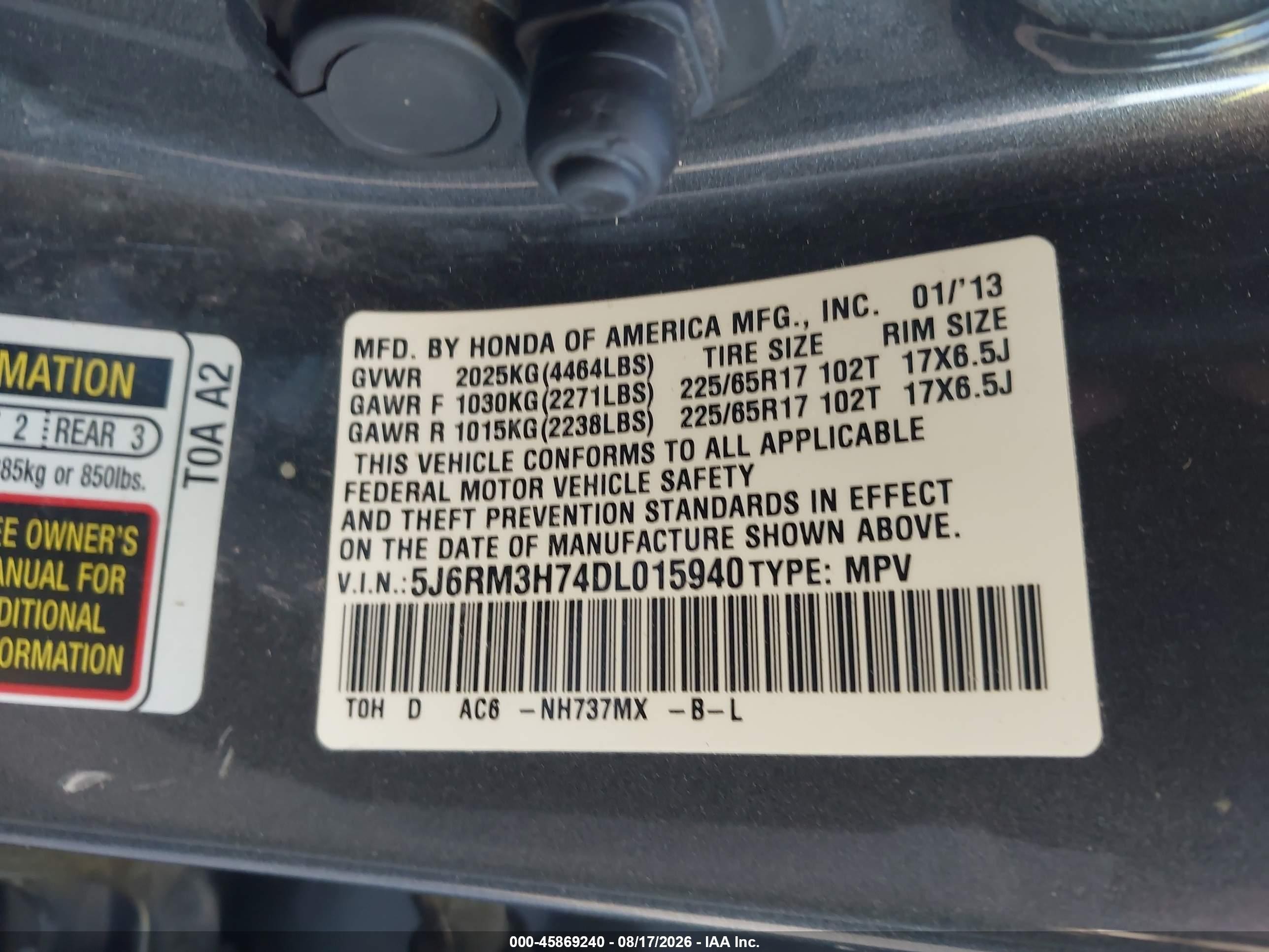 2013 Honda Cr-v Ex-l Gray vin: 5J6RM3H74DL015940