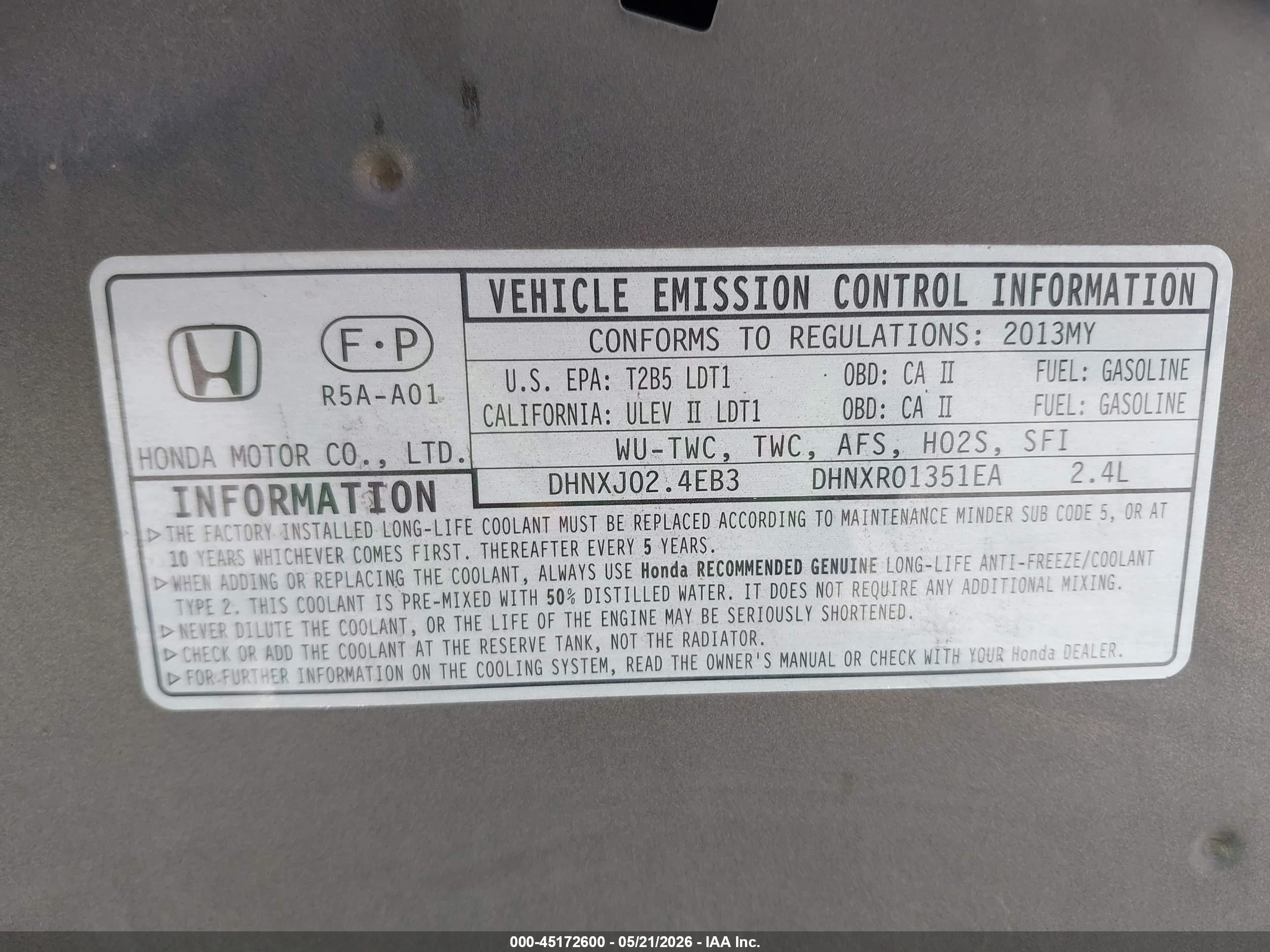 2013 Honda Cr-v Ex-l Серый vin: 5J6RM3H74DL022063