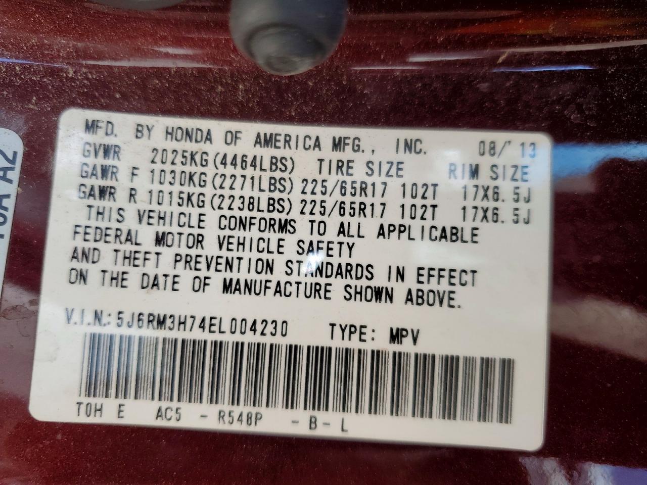2014 Honda Cr-v Exl Бордовый vin: 5J6RM3H74EL004230