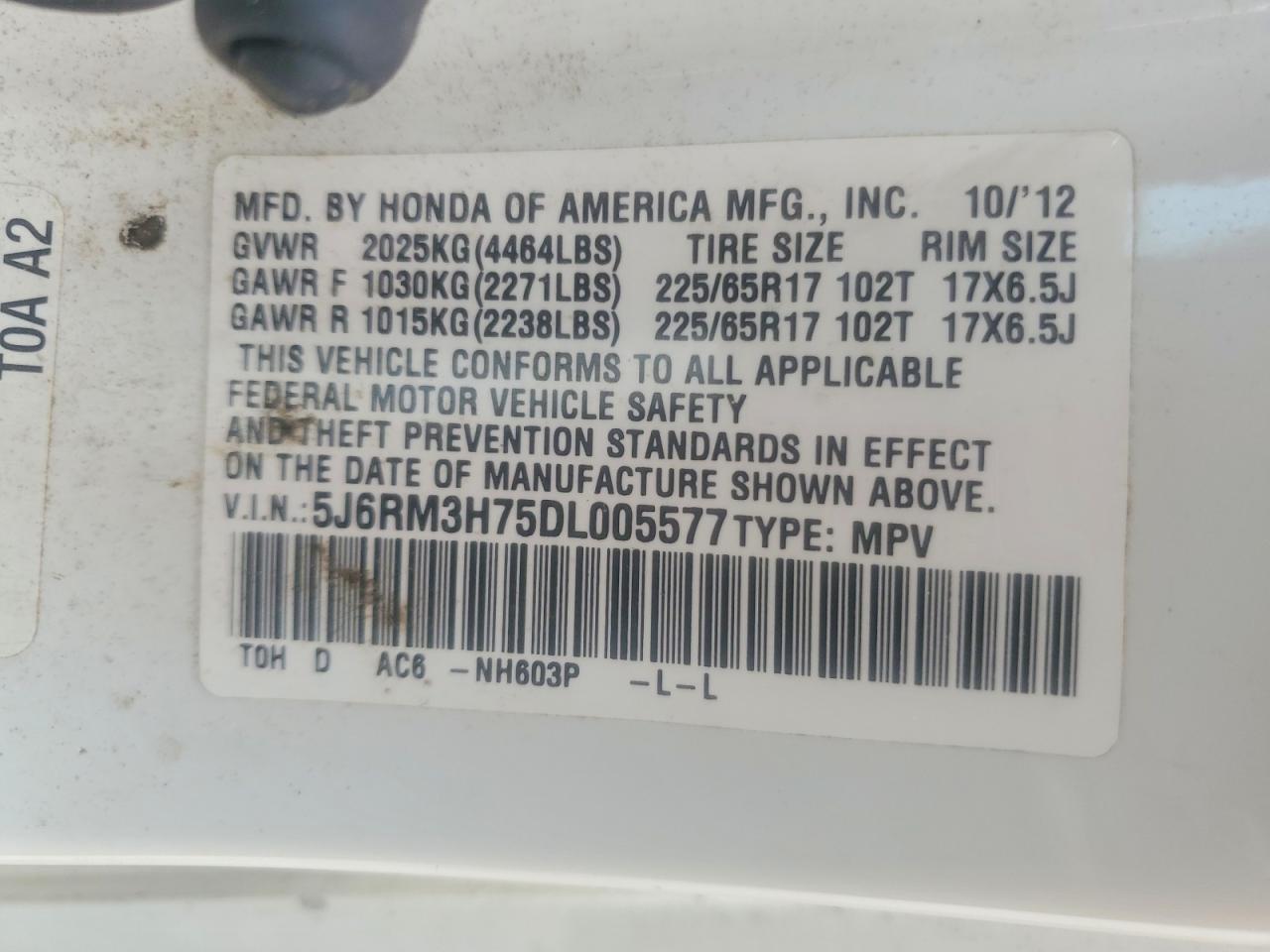 2013 Honda Cr-v Exl White vin: 5J6RM3H75DL005577