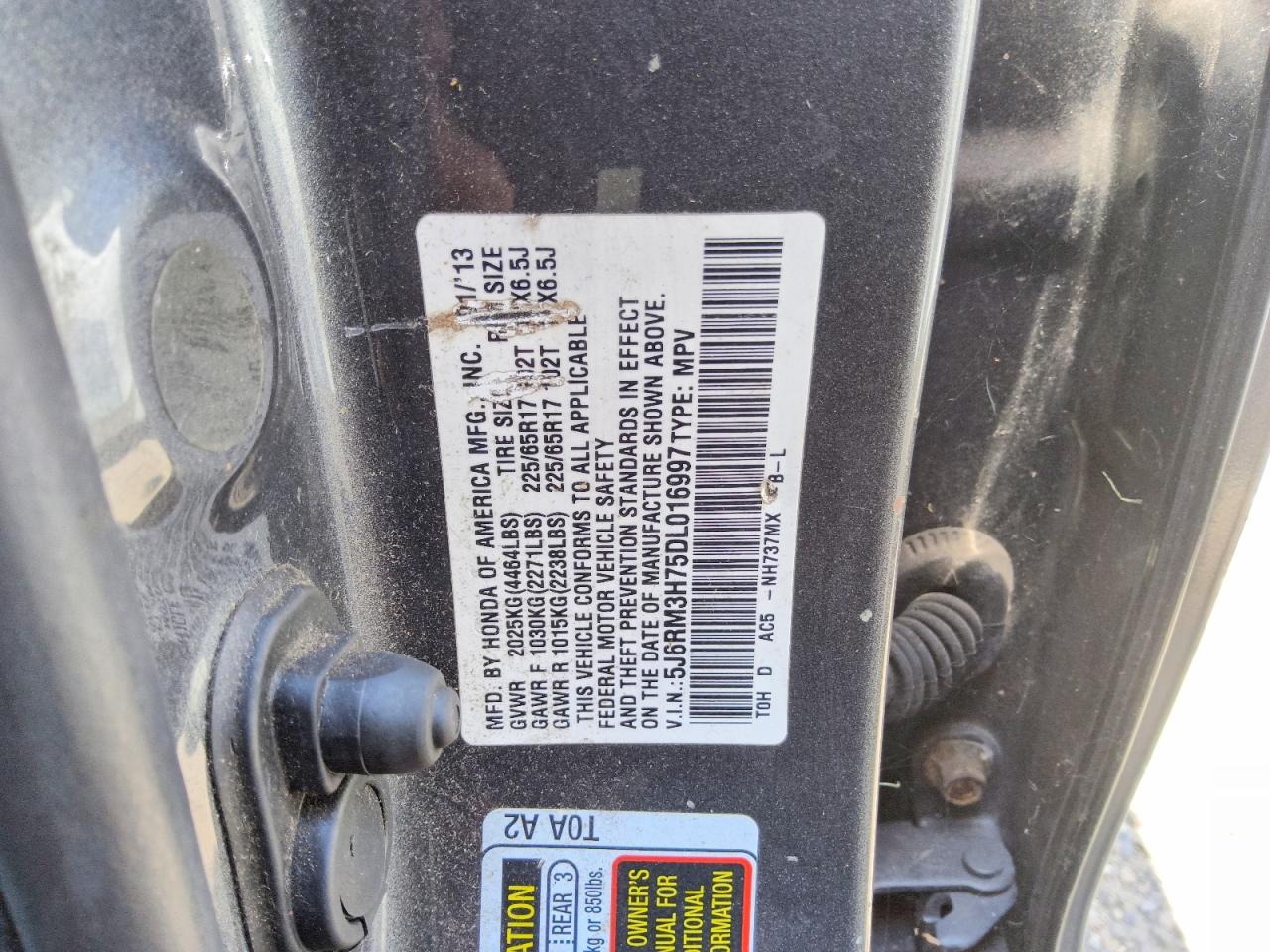 2013 Honda Cr-v Exl Серый vin: 5J6RM3H75DL016997