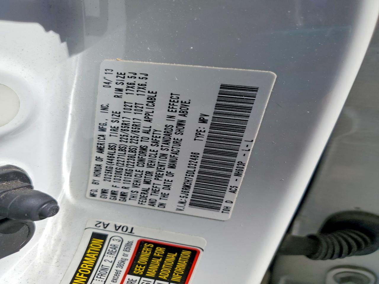 2013 Honda Cr-v Exl White vin: 5J6RM3H75DL032486