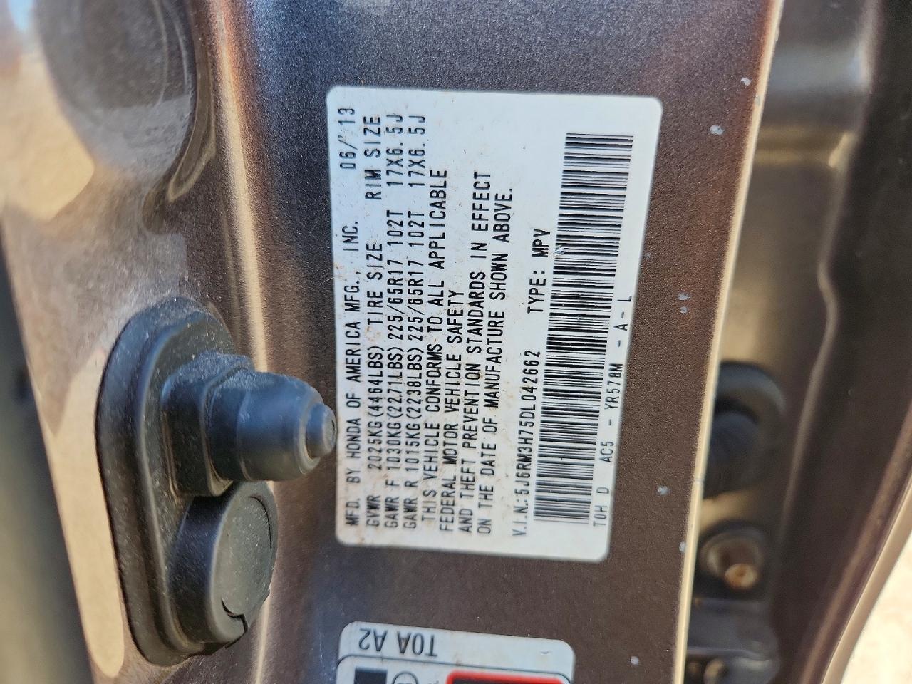 2013 Honda Cr-v Exl Gray vin: 5J6RM3H75DL042662