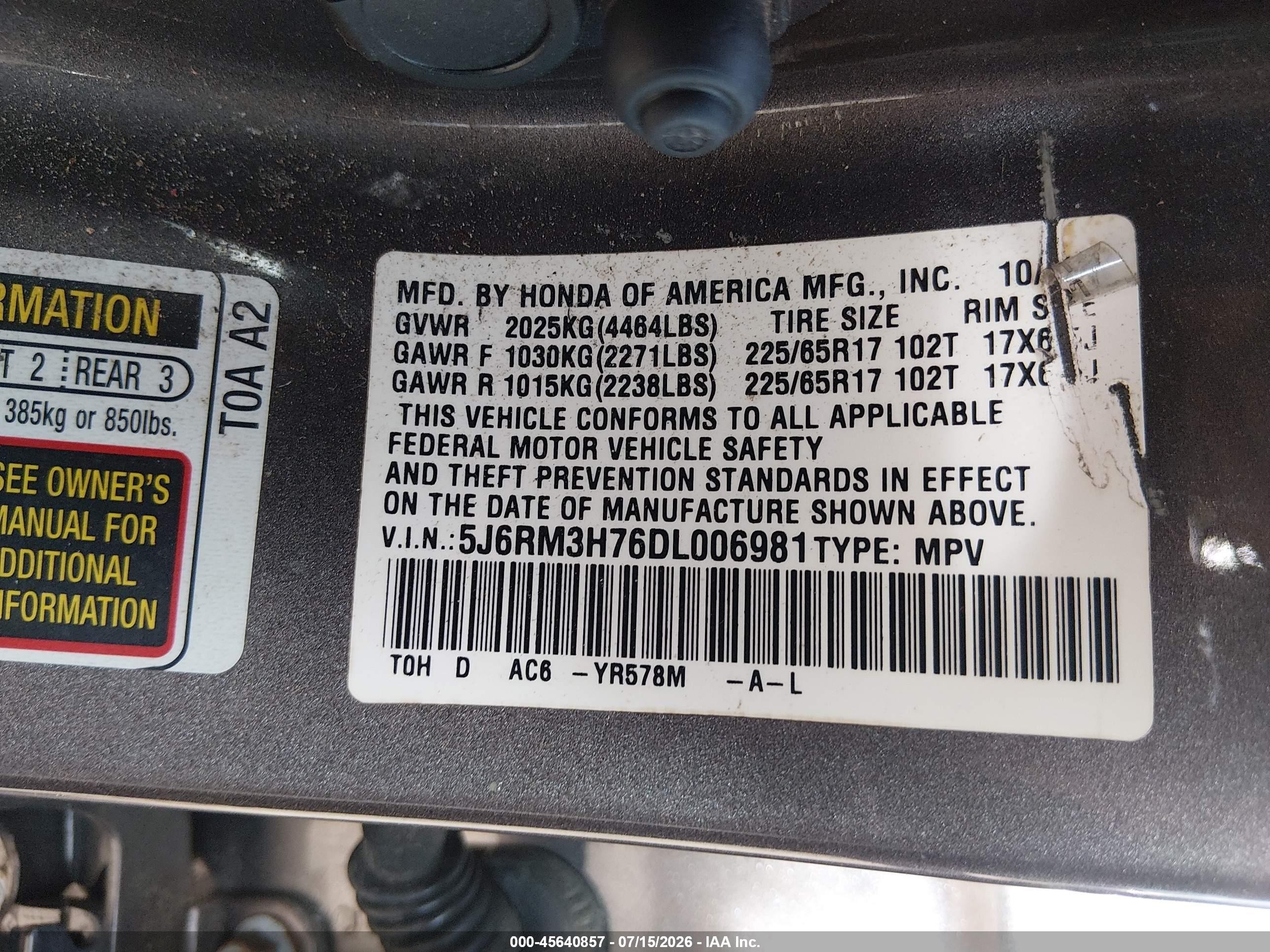 2013 Honda Cr-v Ex-l Серый vin: 5J6RM3H76DL006981