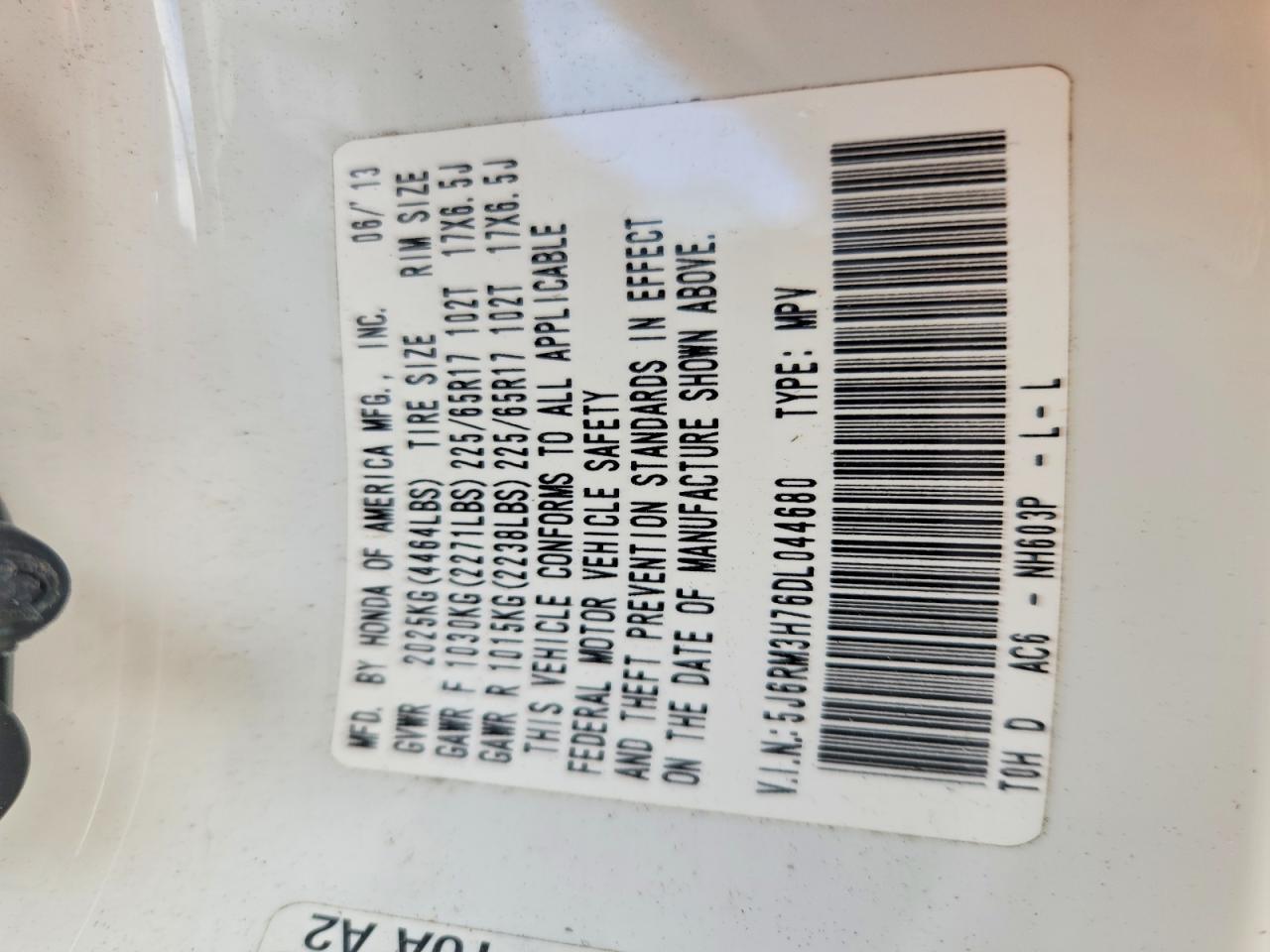 2013 Honda Cr-v Exl White vin: 5J6RM3H76DL044680