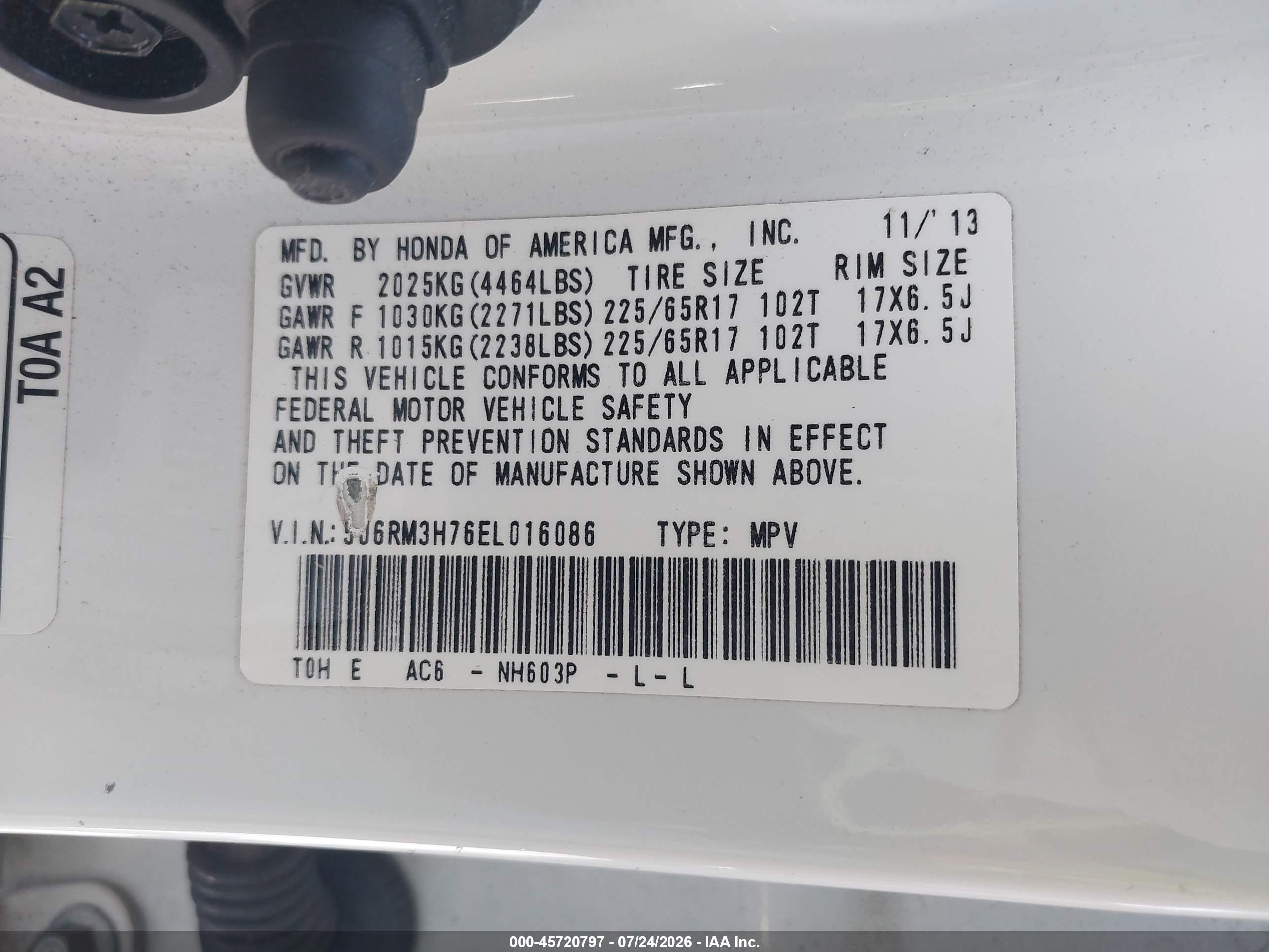 2014 Honda Cr-v Ex-l White vin: 5J6RM3H76EL016086
