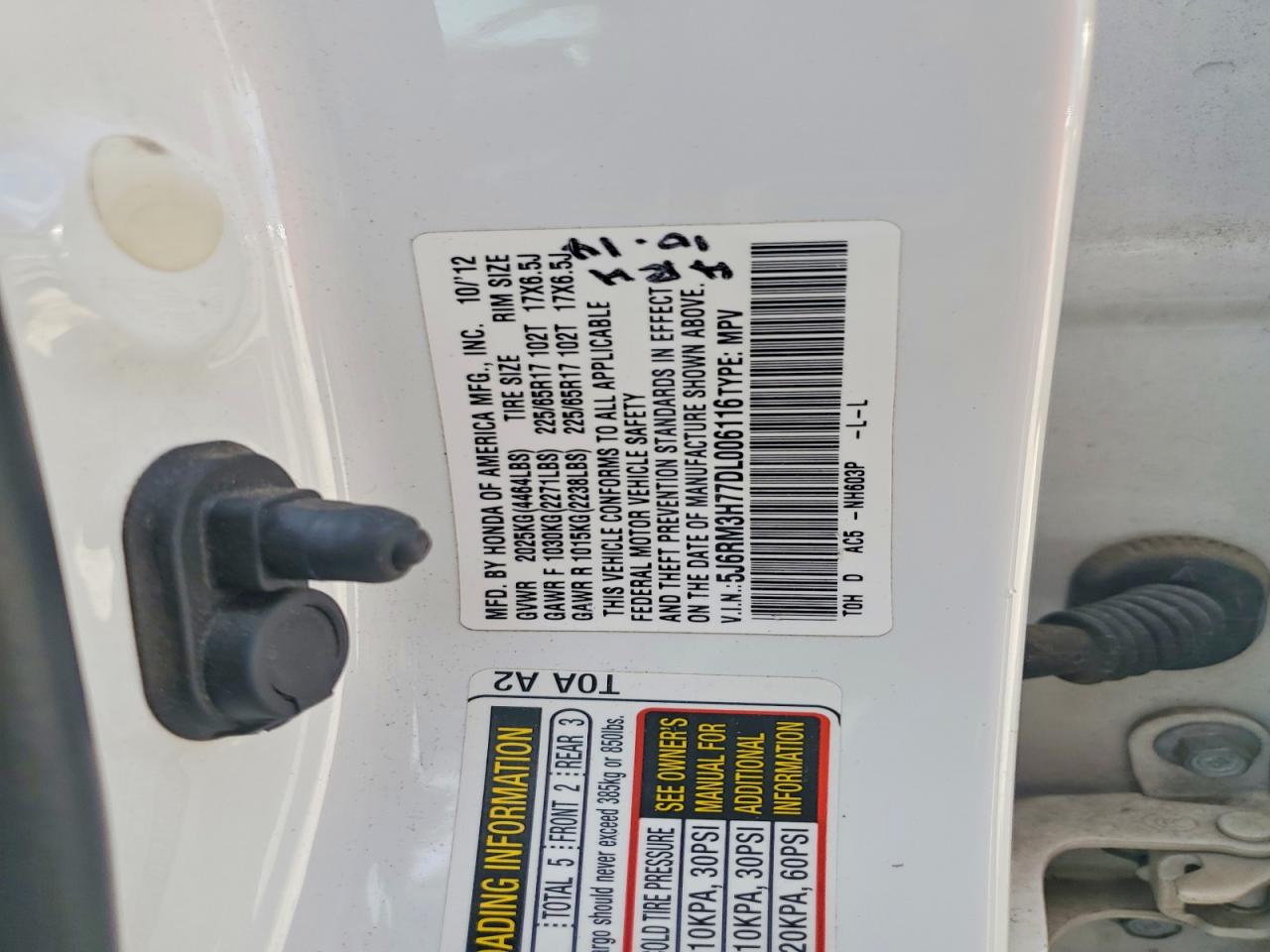 2013 Honda Cr-v Exl White vin: 5J6RM3H77DL006116