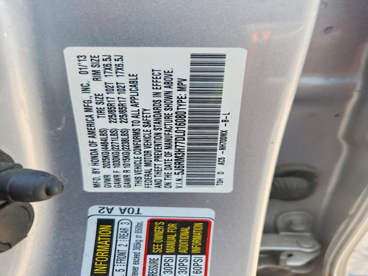 2013 Honda Cr-v Exl Серый vin: 5J6RM3H77DL016080