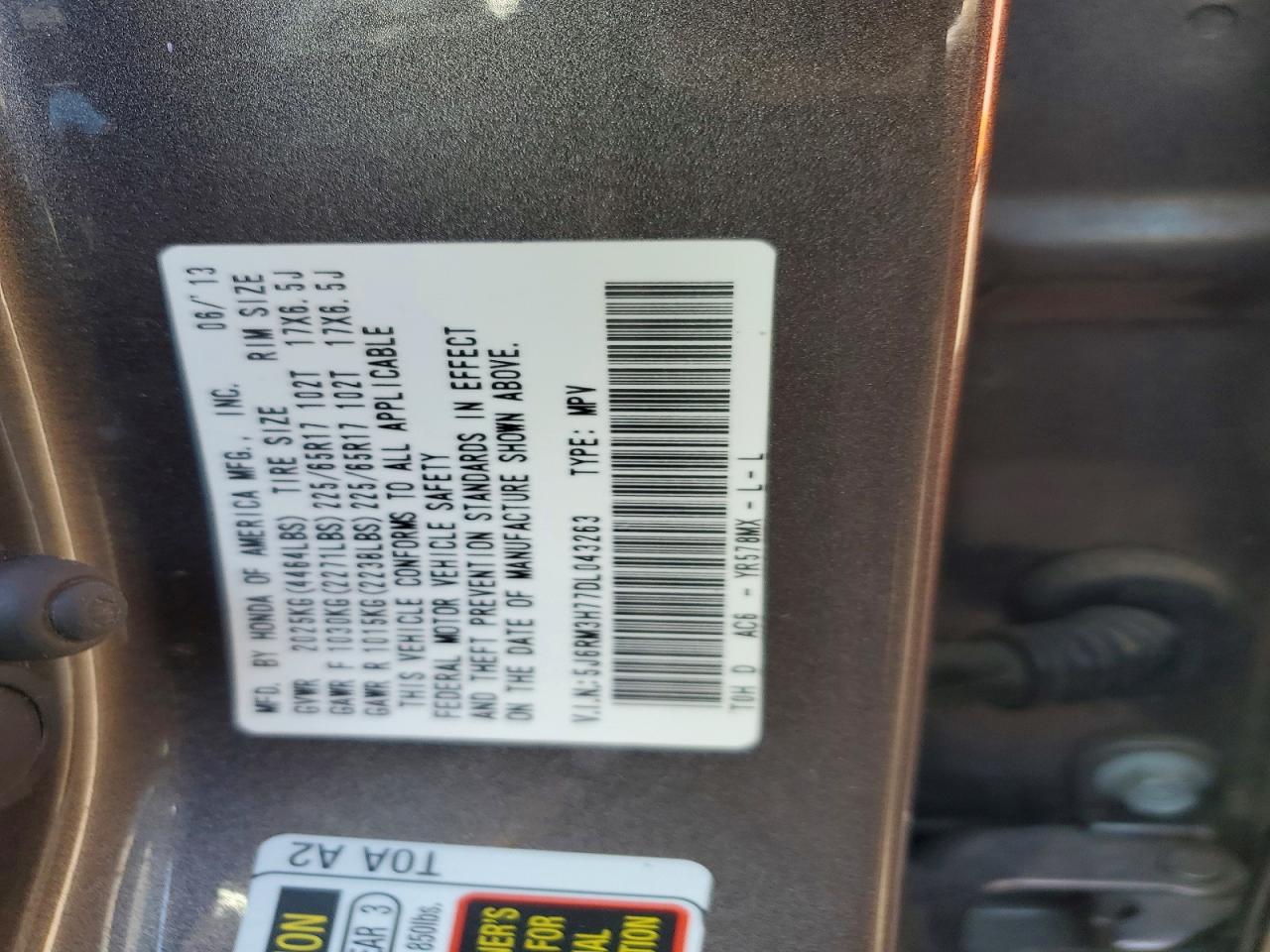 2013 Honda Cr-v Exl Gray vin: 5J6RM3H77DL043263