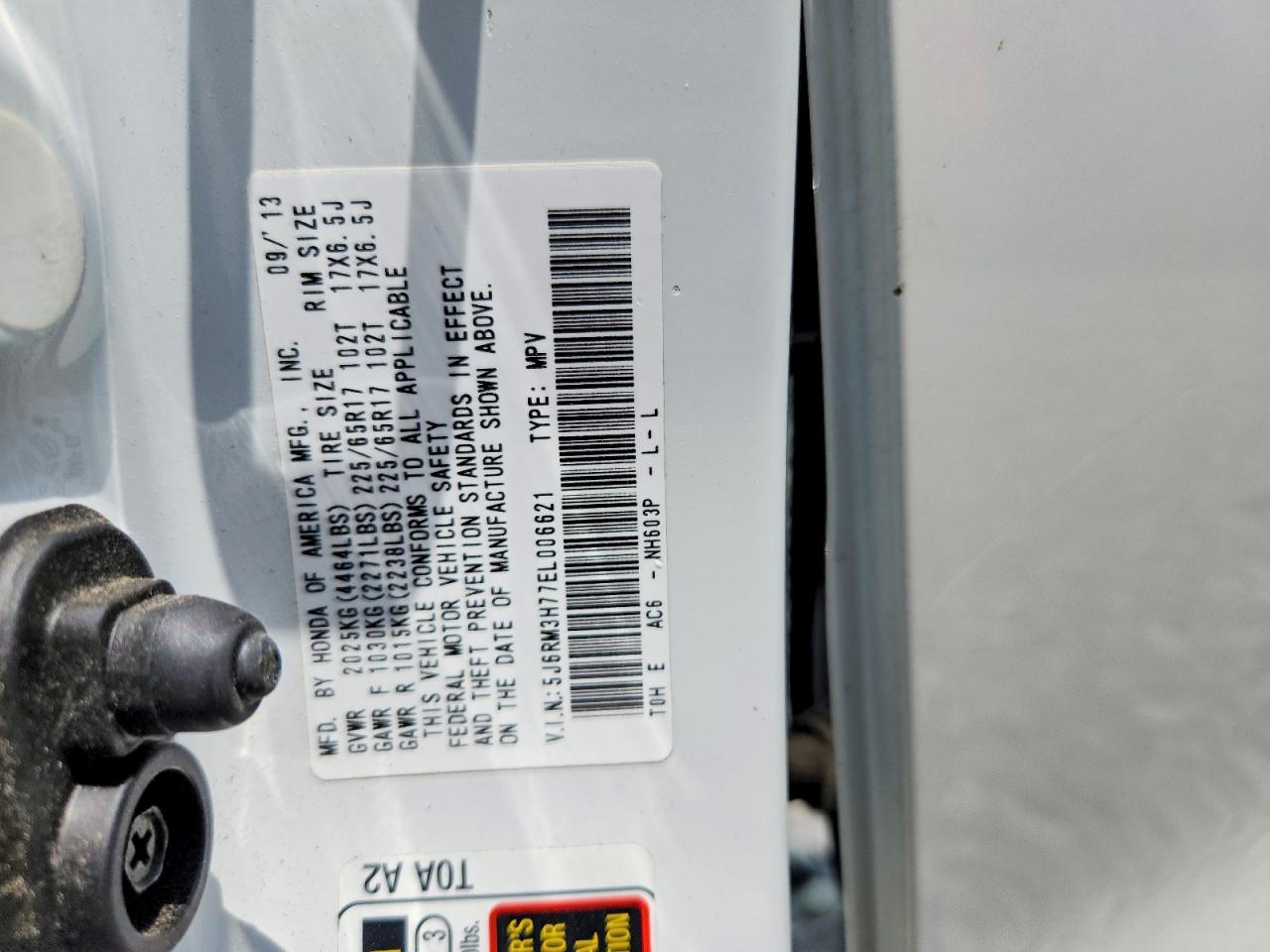 2014 Honda Cr-v Exl White vin: 5J6RM3H77EL006621