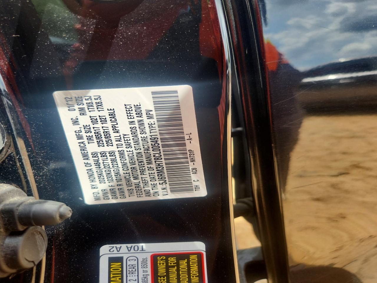 2012 Honda Cr-v Exl Black vin: 5J6RM3H78CL005491