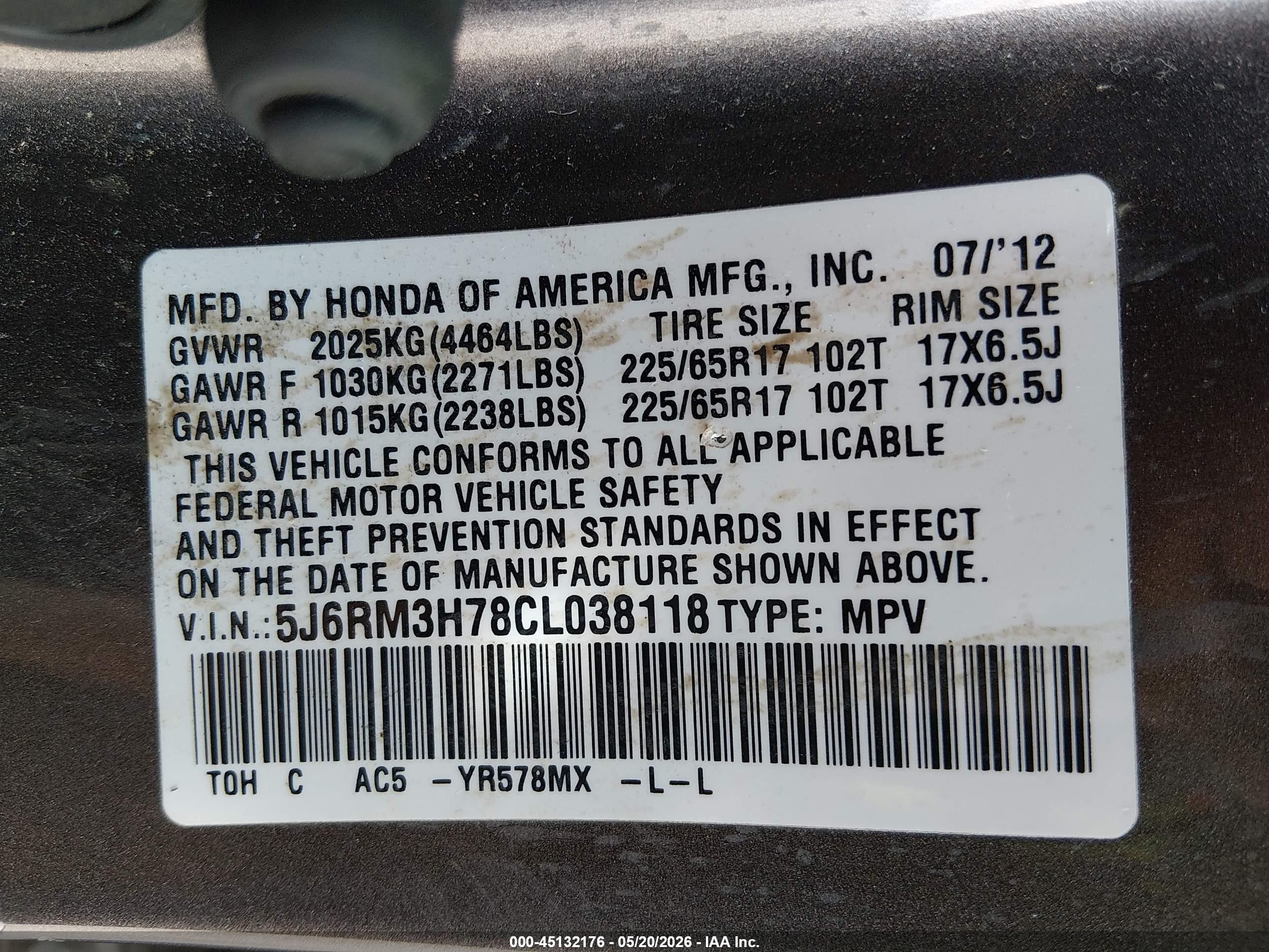 2012 Honda Cr-v Ex-l Gray vin: 5J6RM3H78CL038118
