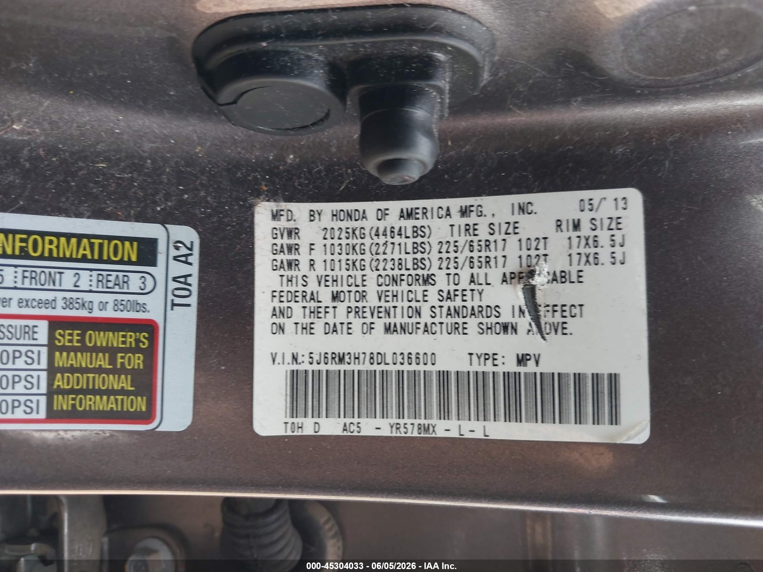 2013 Honda Cr-v Ex-l Серый vin: 5J6RM3H78DL036600