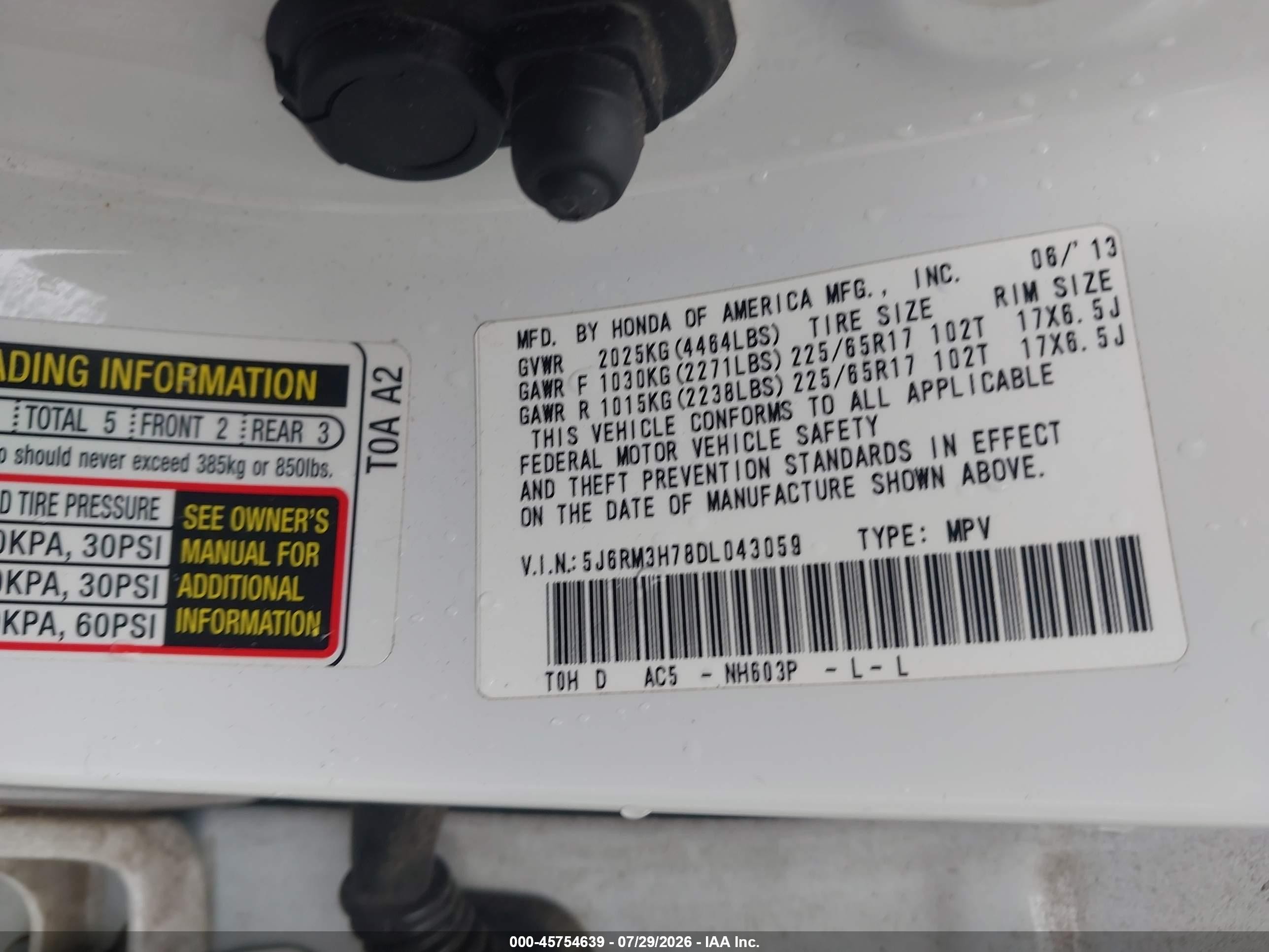 2013 Honda Cr-v Ex-l White vin: 5J6RM3H78DL043059