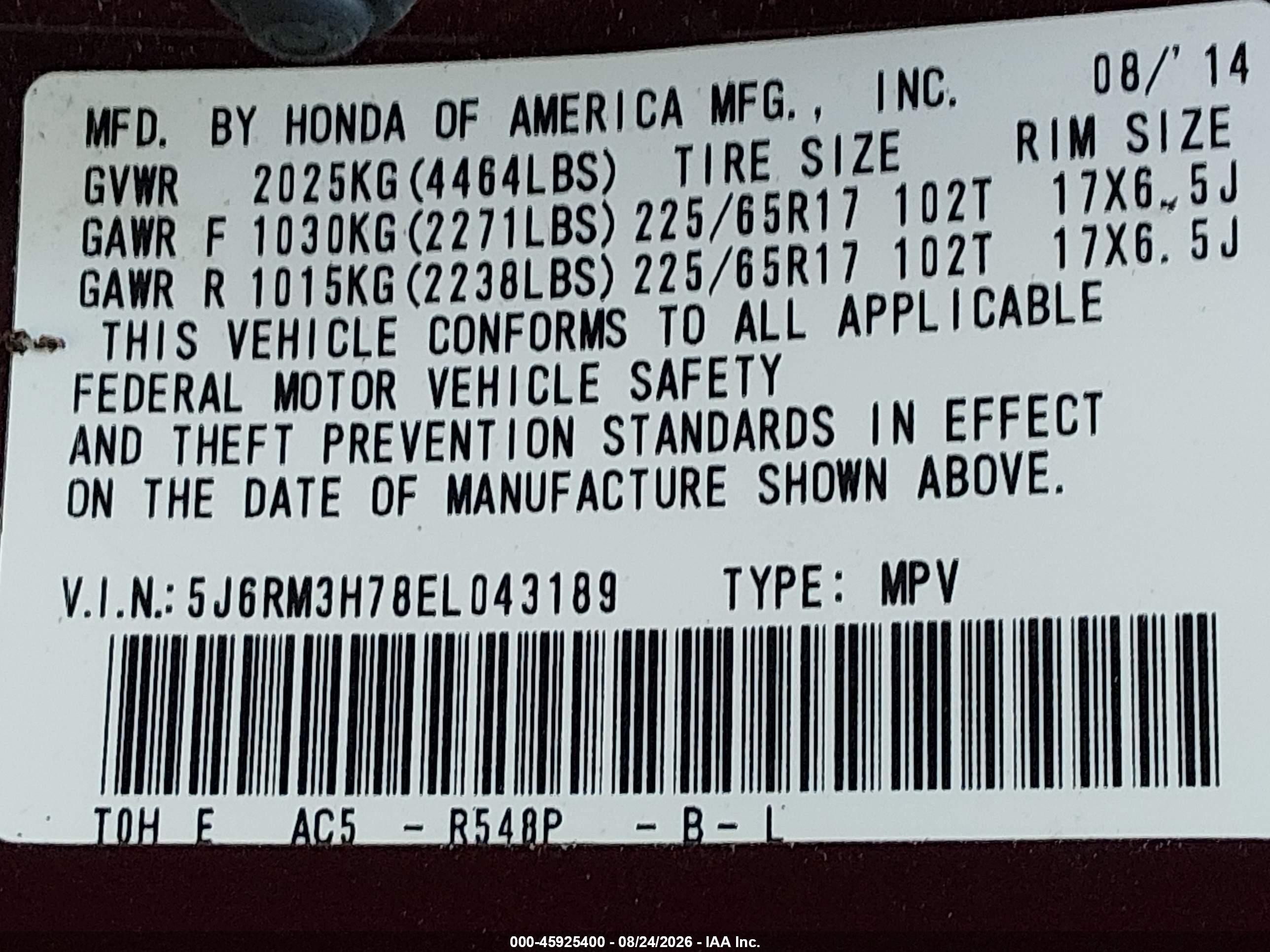 2014 Honda Cr-v Ex-l Maroon vin: 5J6RM3H78EL043189