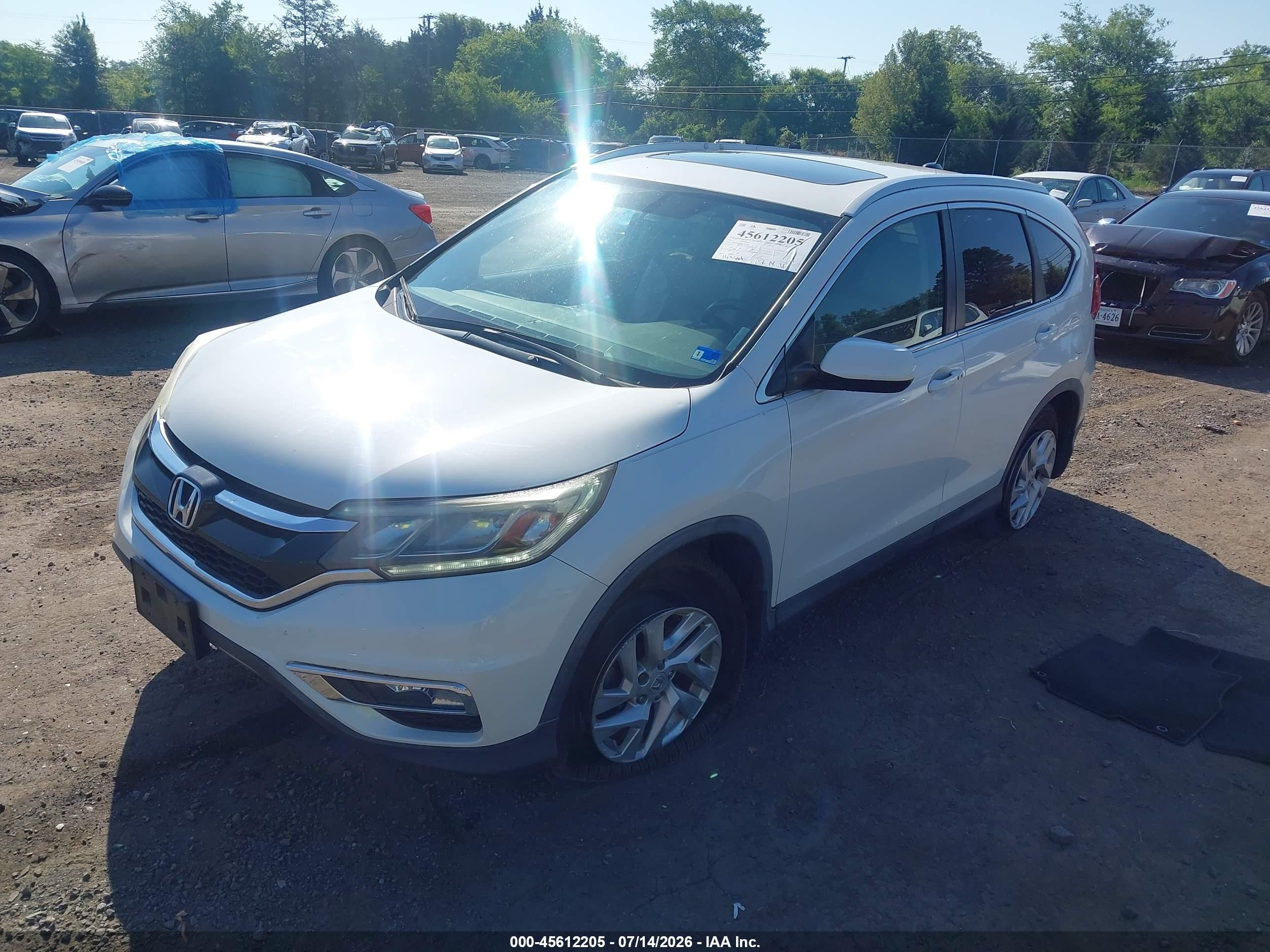 2015 Honda Cr-v Ex-l White vin: 5J6RM3H78FL010369
