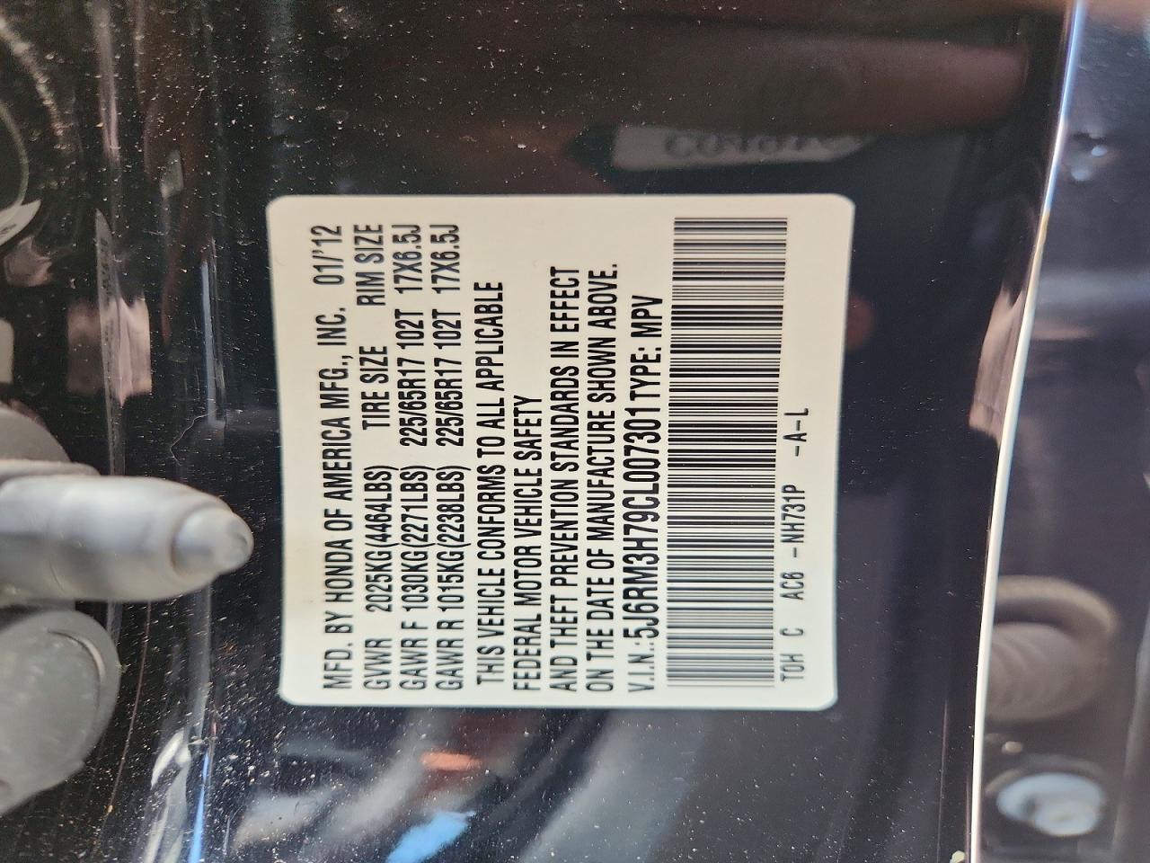 2012 Honda Cr-v Exl Black vin: 5J6RM3H79CL007301