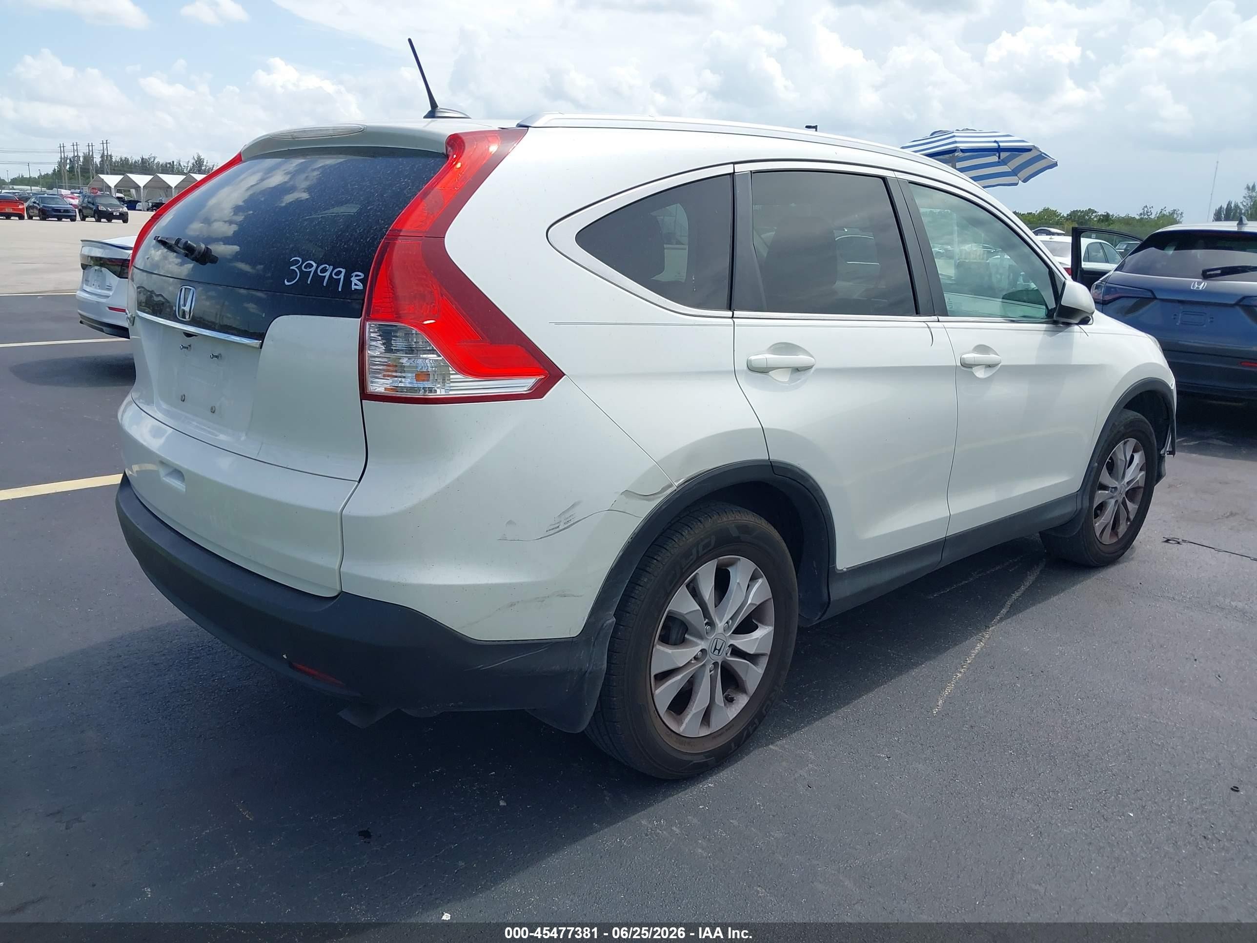 2012 Honda Cr-v Ex-l White vin: 5J6RM3H79CL040248