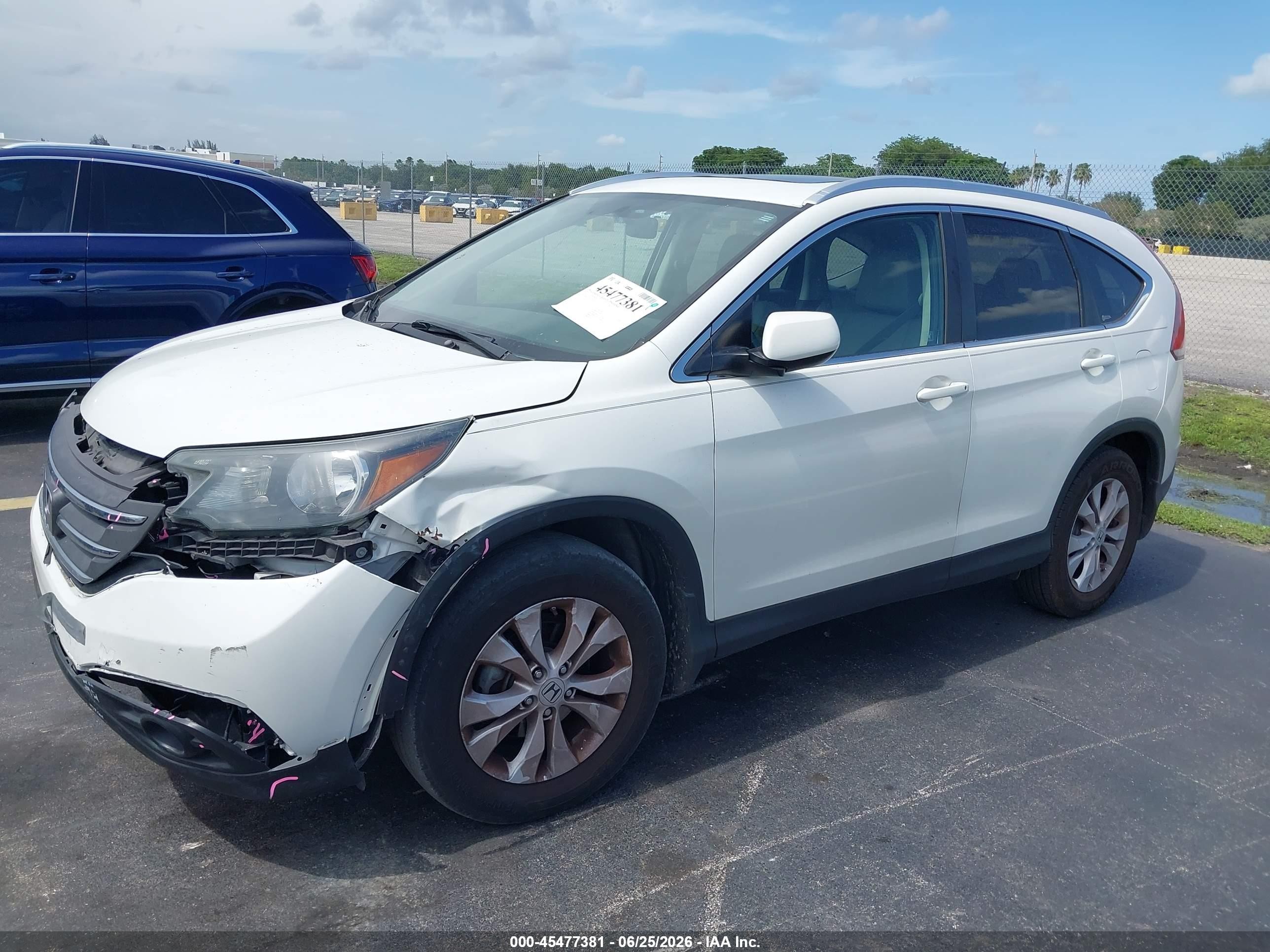 2012 Honda Cr-v Ex-l White vin: 5J6RM3H79CL040248