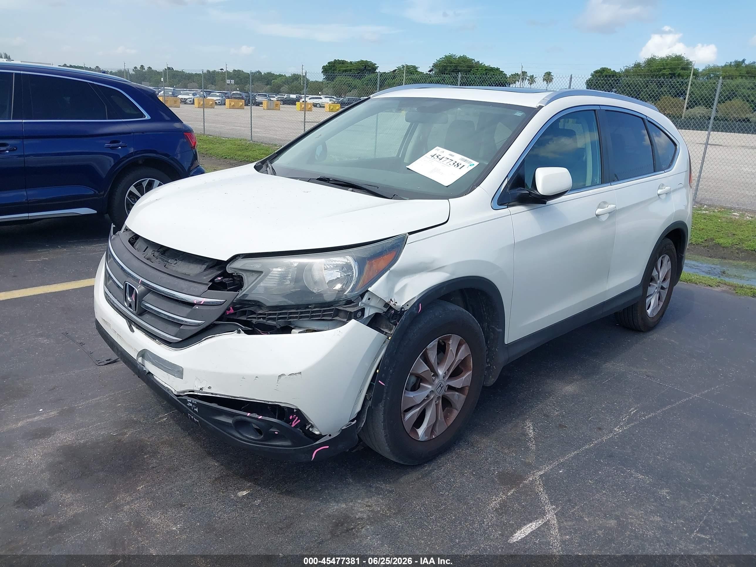 2012 Honda Cr-v Ex-l White vin: 5J6RM3H79CL040248