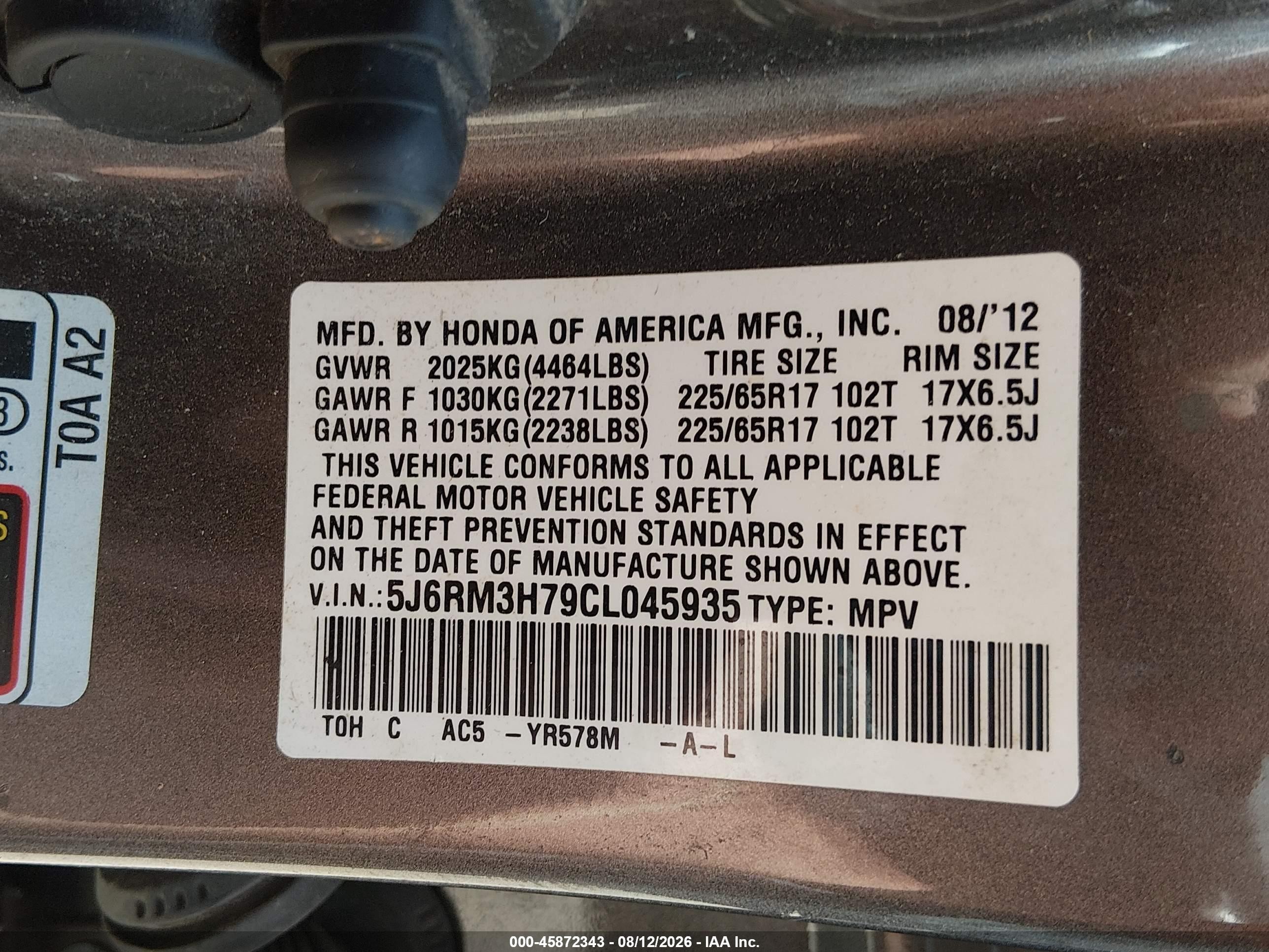 2012 Honda Cr-v Ex-l Brown vin: 5J6RM3H79CL045935