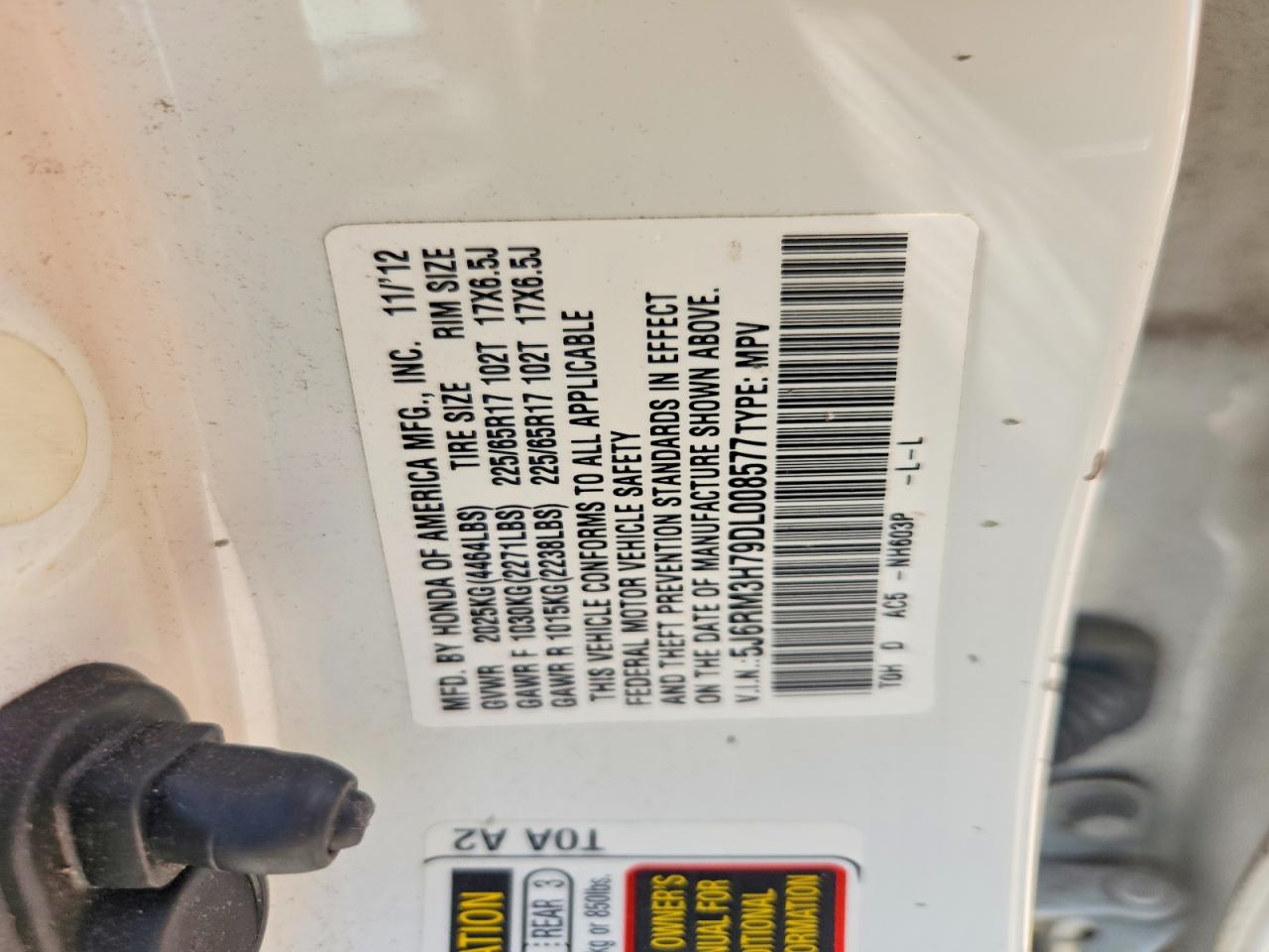 2013 Honda Cr-v Exl White vin: 5J6RM3H79DL008577