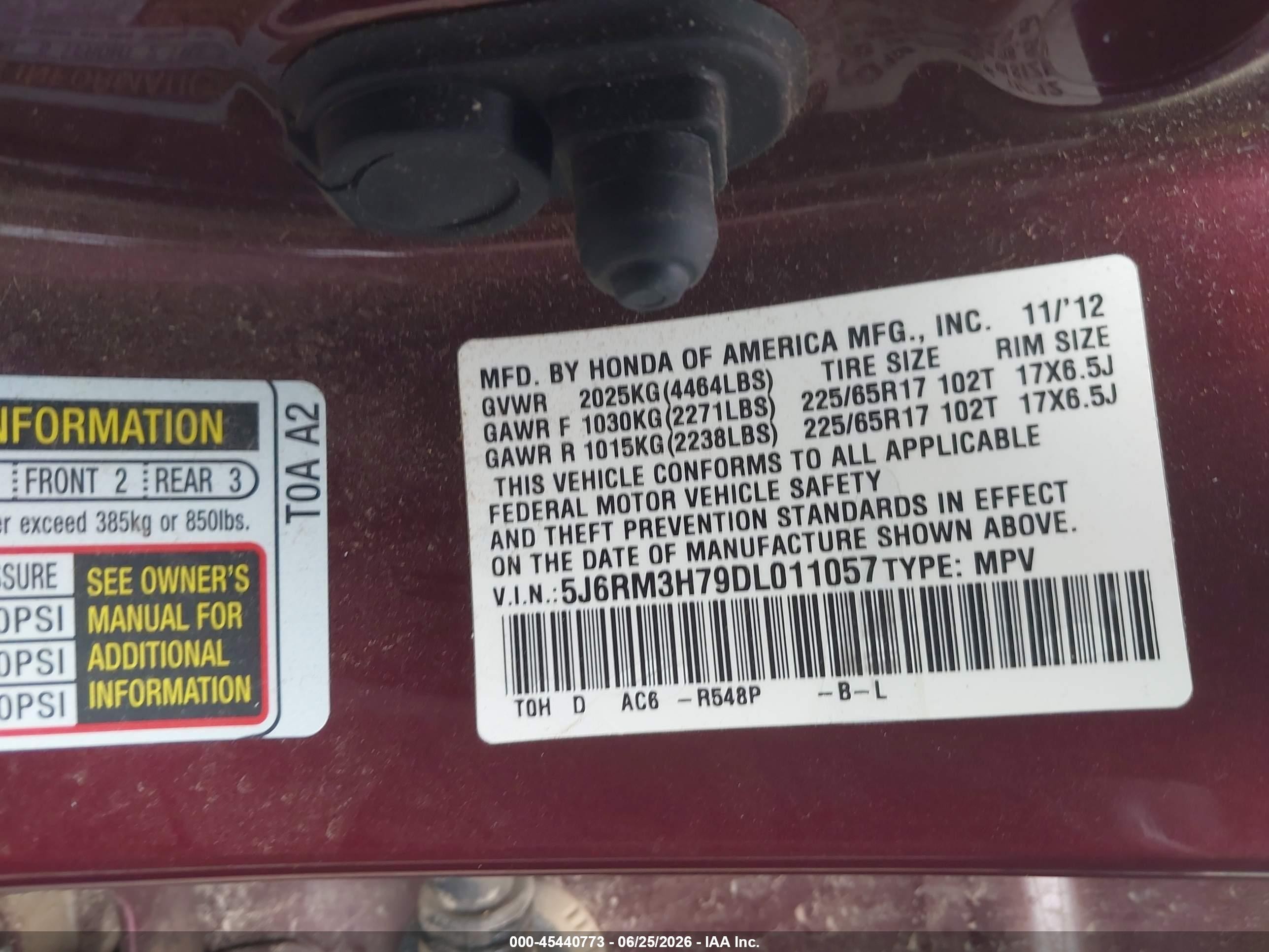 2013 Honda Cr-v Ex-l Red vin: 5J6RM3H79DL011057