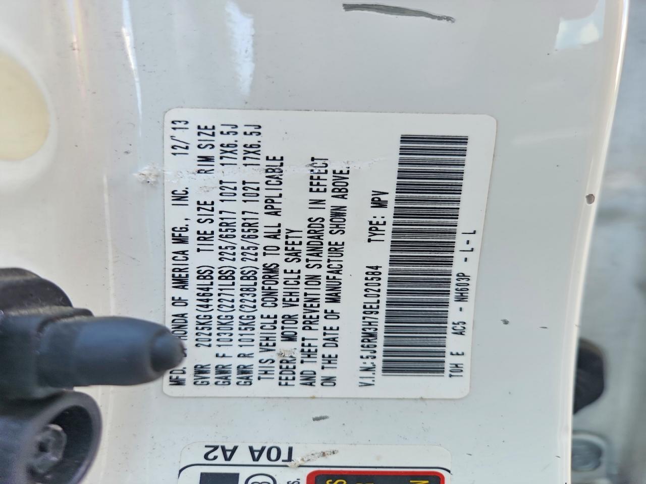 2014 Honda Cr-v Exl White vin: 5J6RM3H79EL020584