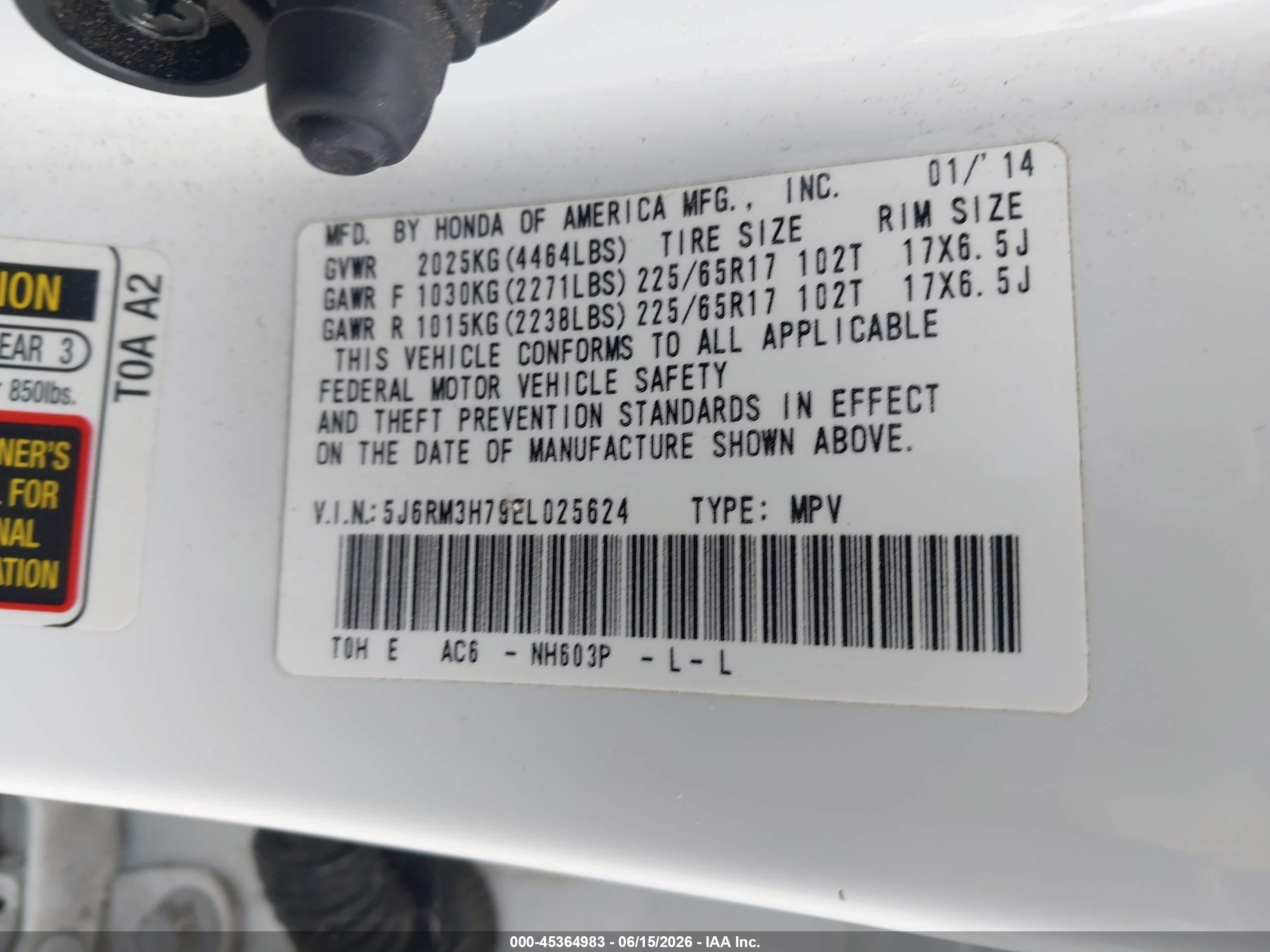 2014 Honda Cr-v Ex-l White vin: 5J6RM3H79EL025624