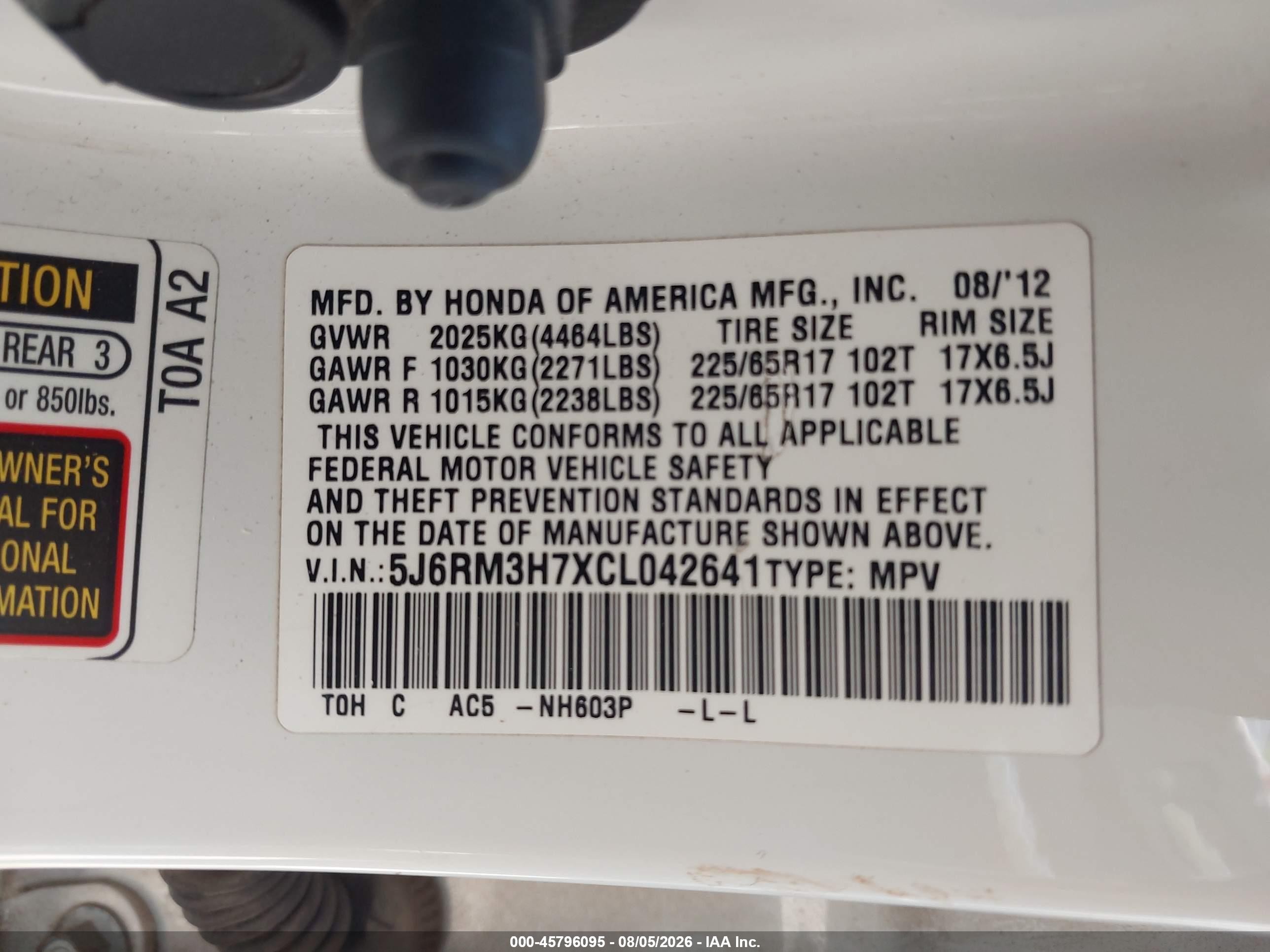 2012 Honda Cr-v Ex-l Белый vin: 5J6RM3H7XCL042641