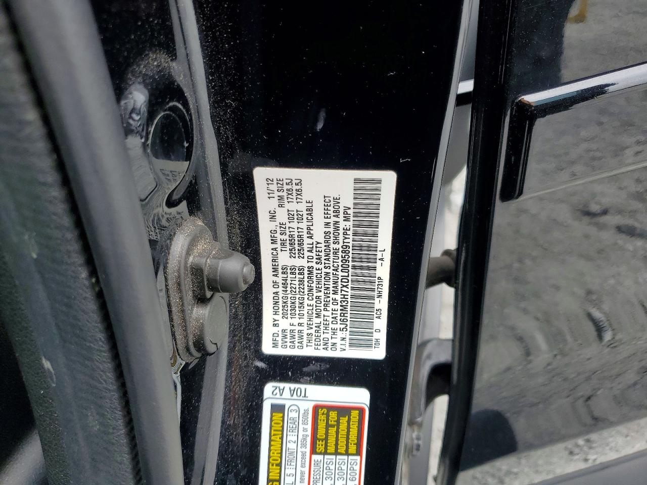 2013 Honda Cr-v Exl Black vin: 5J6RM3H7XDL009589