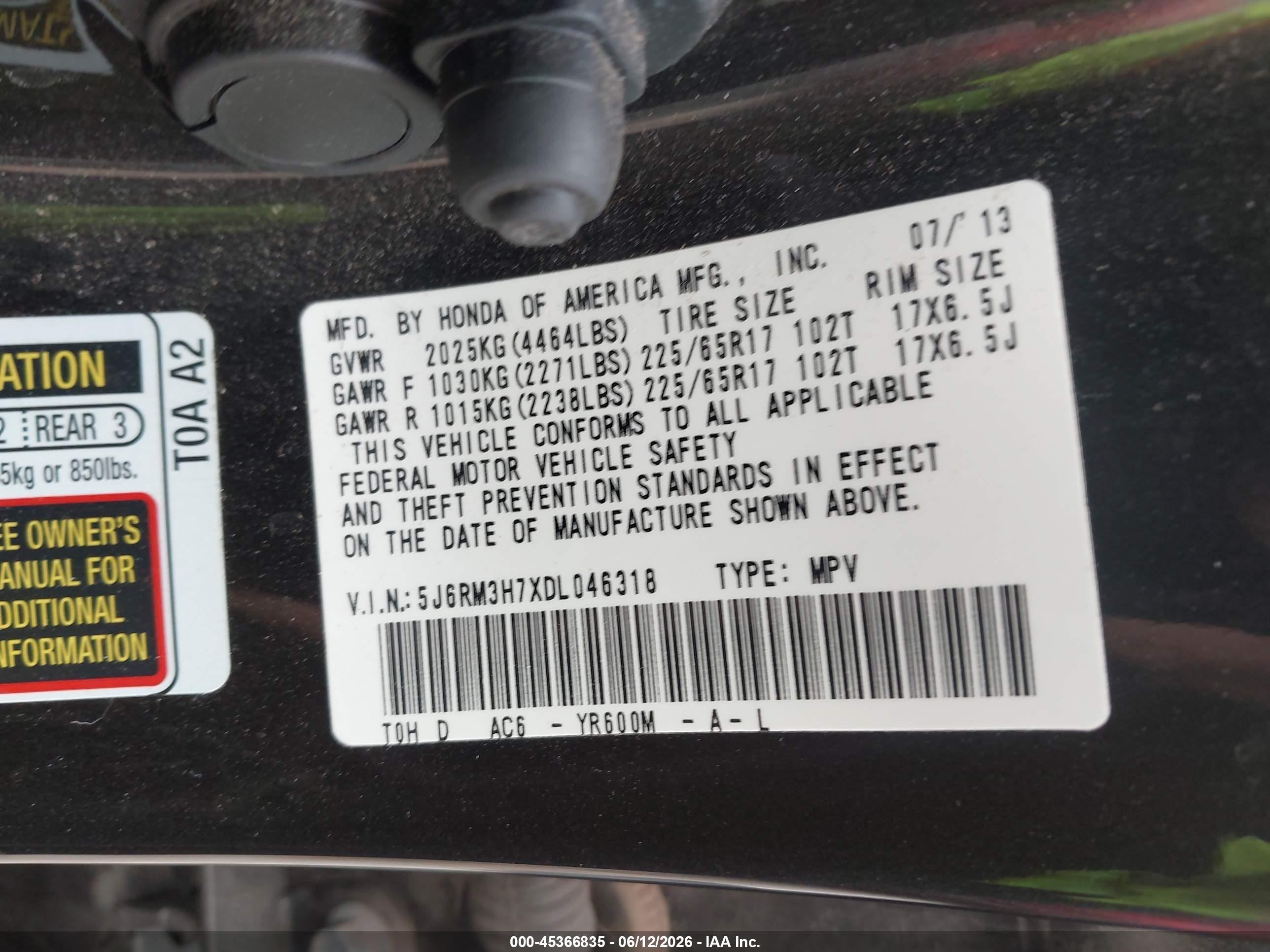 2013 Honda Cr-v Ex-l Черный vin: 5J6RM3H7XDL046318