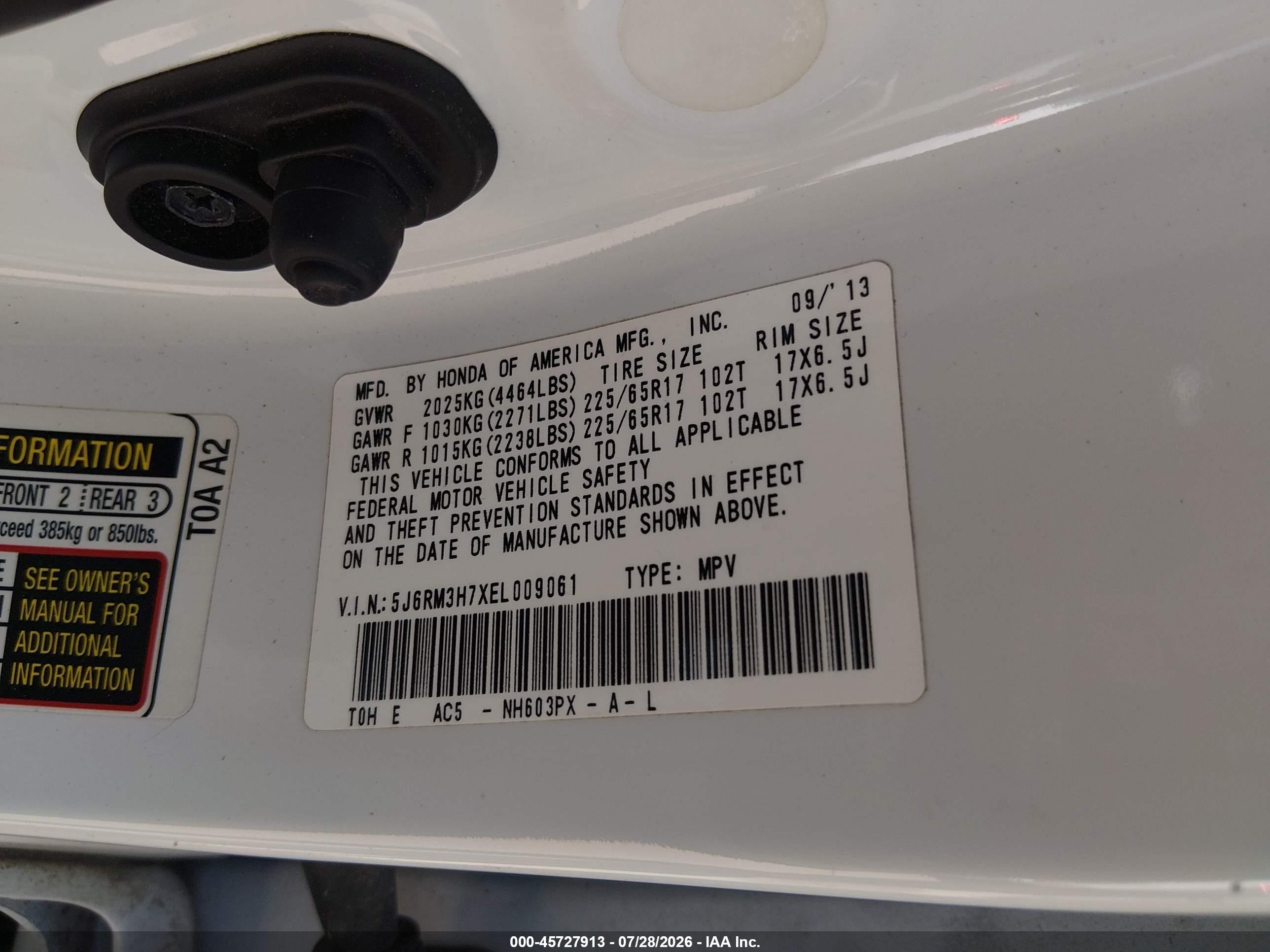 2014 Honda Cr-v Ex-l Белый vin: 5J6RM3H7XEL009061