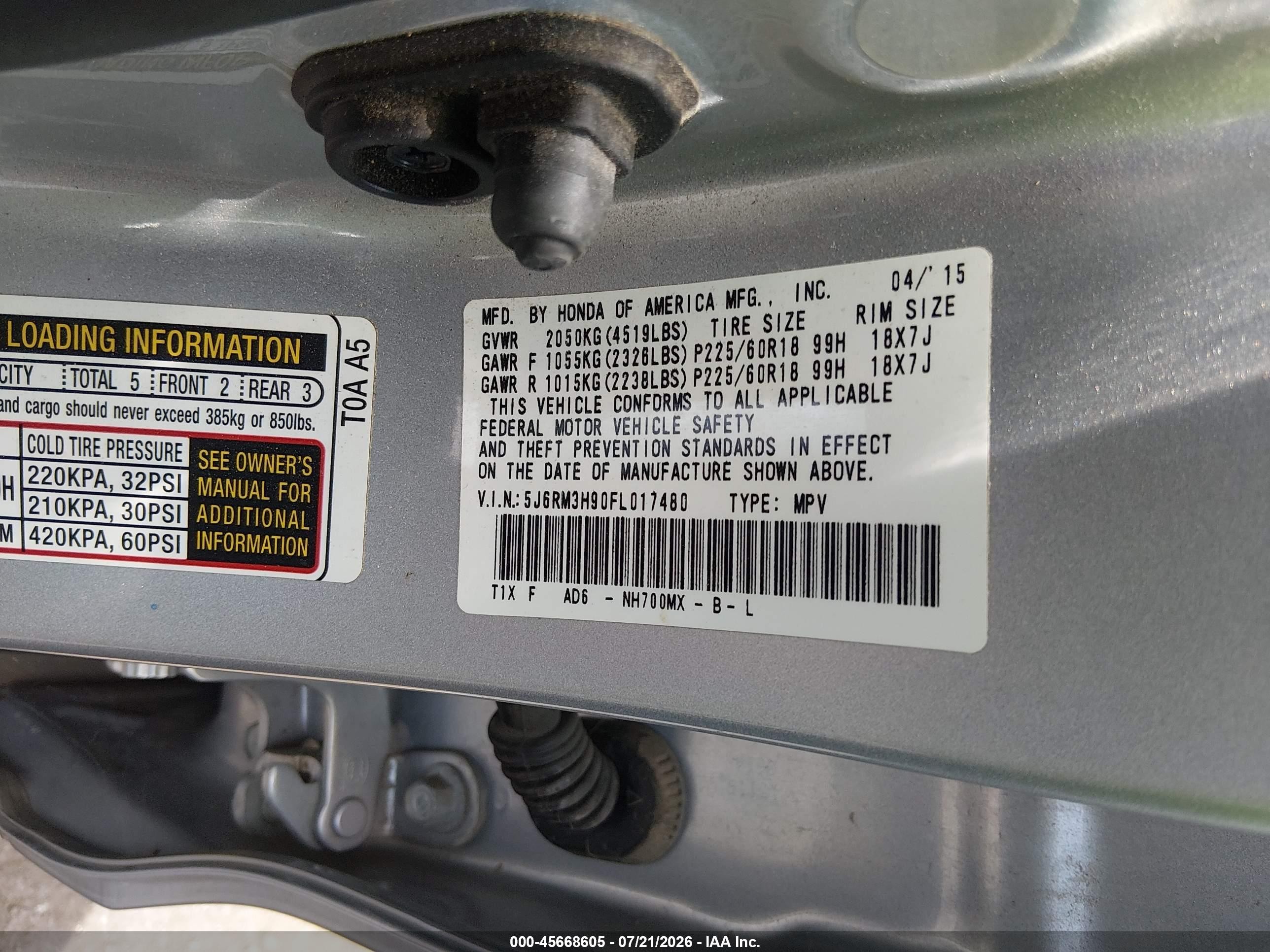 2015 Honda Cr-v Touring Silver vin: 5J6RM3H90FL017480