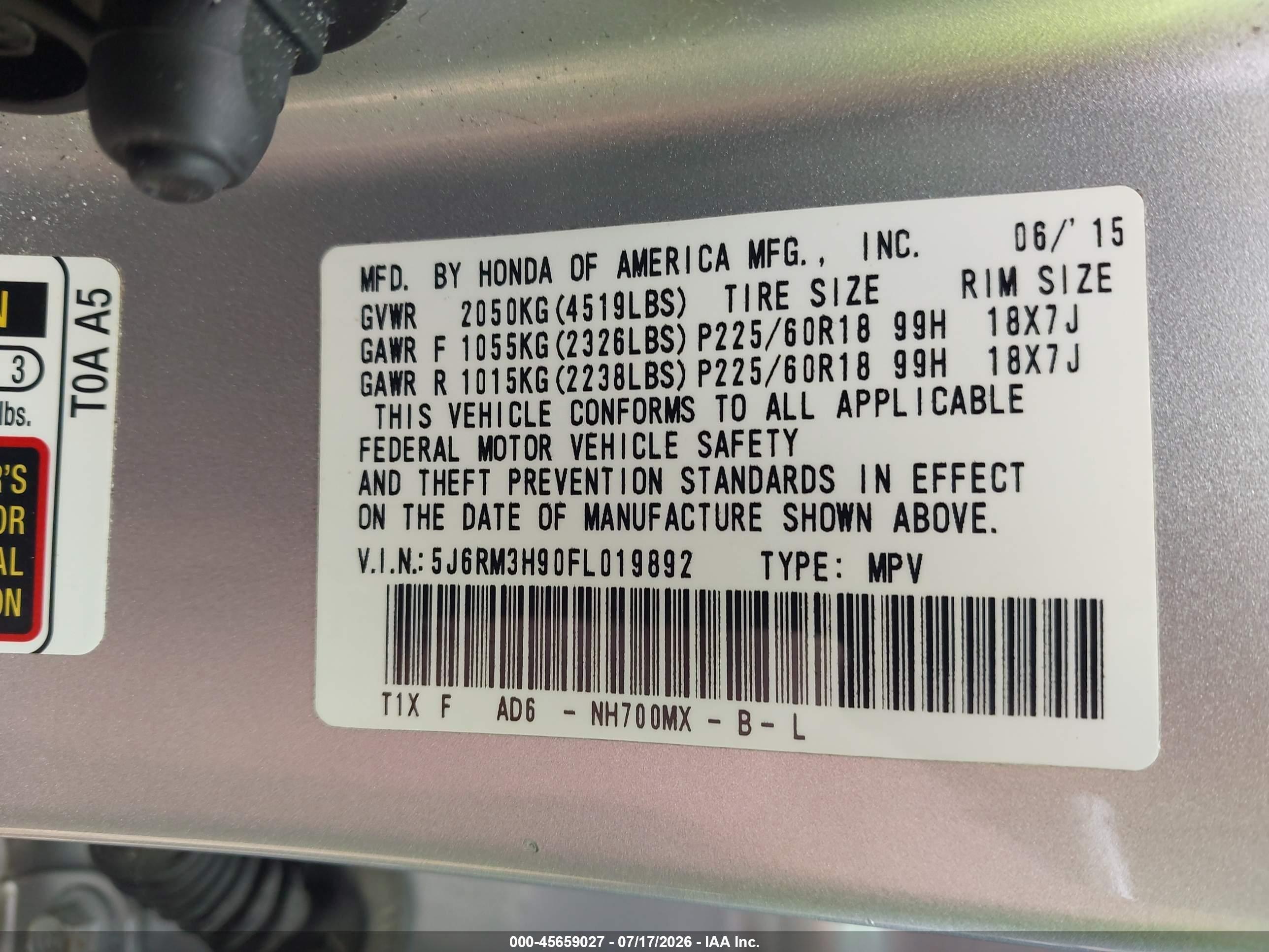 2015 Honda Cr-v Touring Silver vin: 5J6RM3H90FL019892
