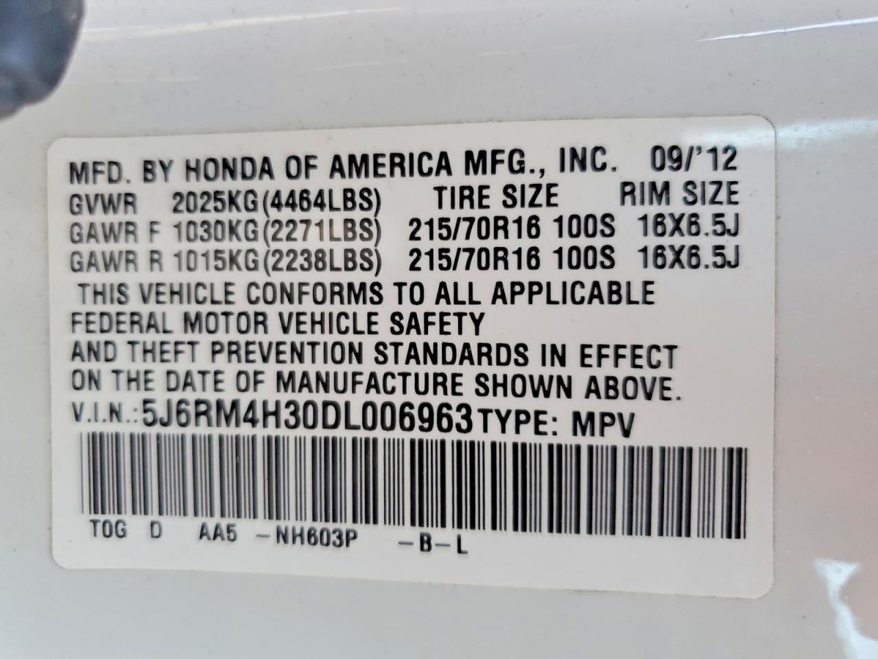 2013 Honda Cr-v Lx White vin: 5J6RM4H30DL006963