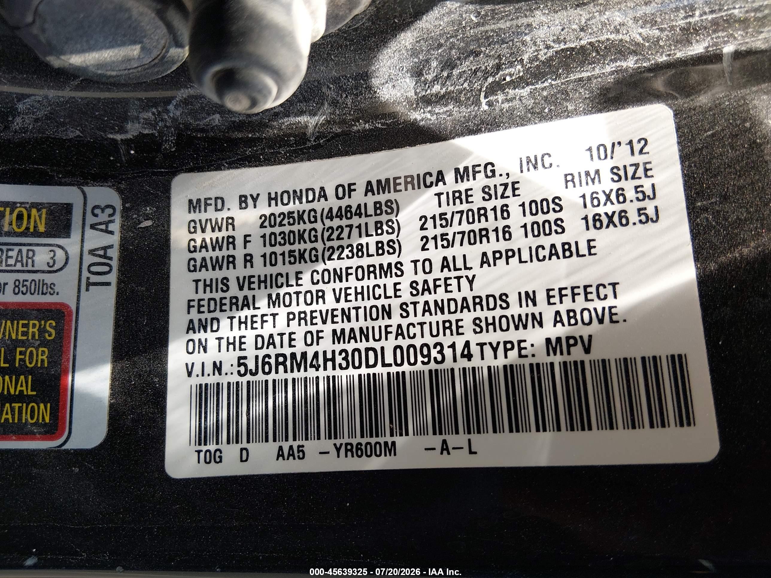 2013 Honda Cr-v Lx Gray vin: 5J6RM4H30DL009314