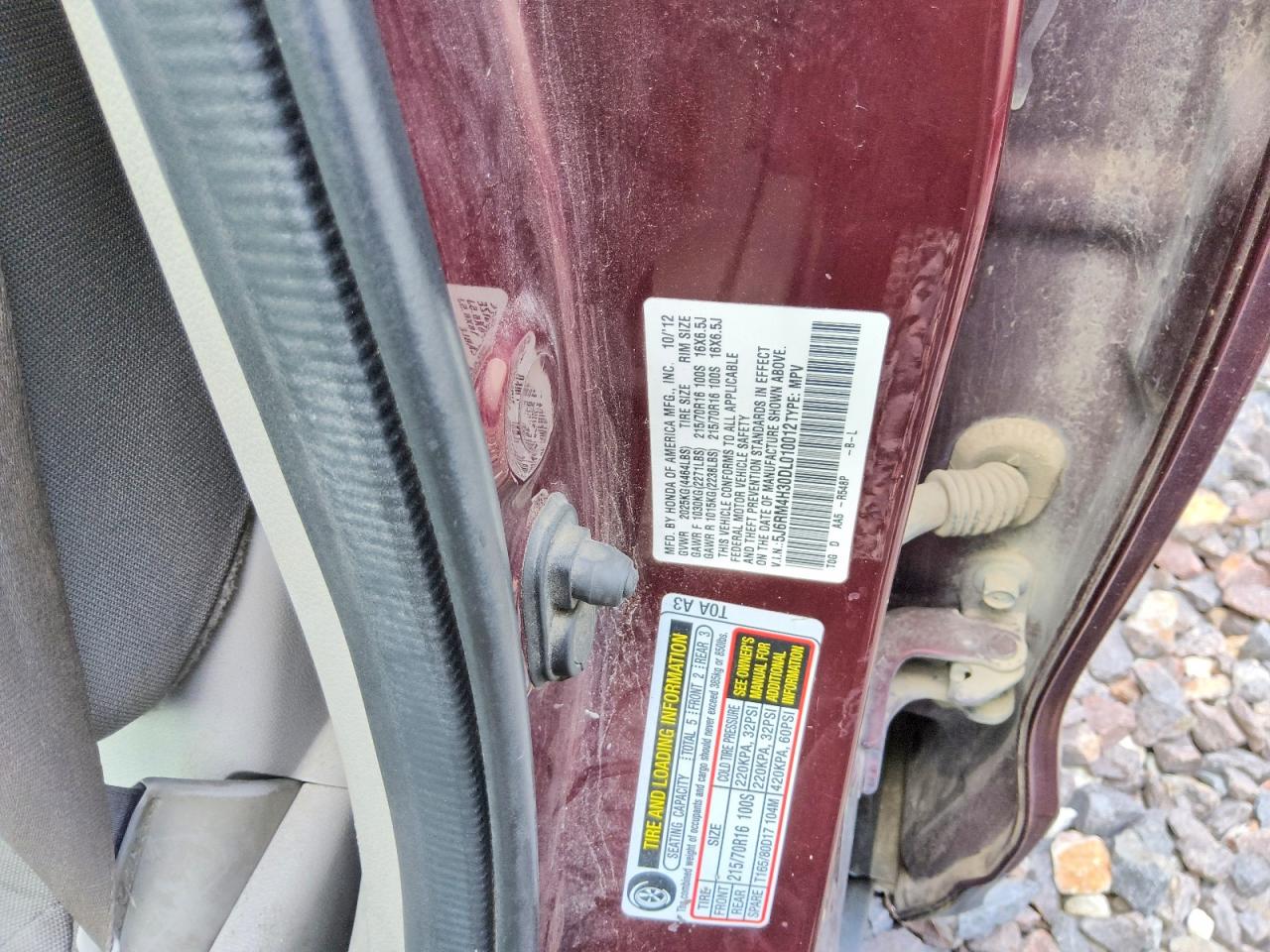 2013 Honda Cr-v Lx Burgundy vin: 5J6RM4H30DL010012
