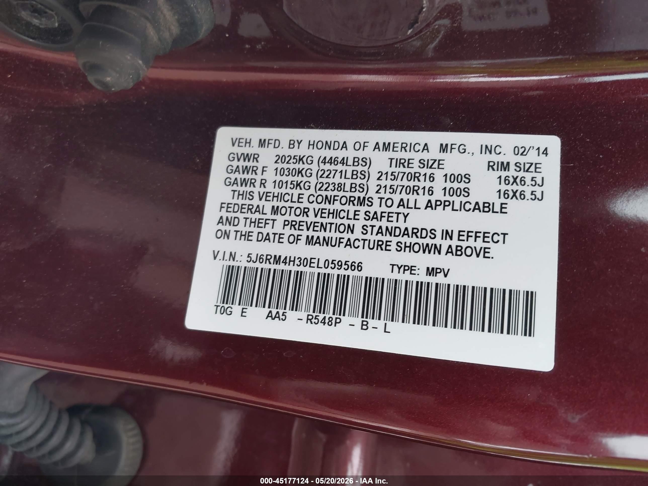 2014 Honda Cr-v Lx Red vin: 5J6RM4H30EL059566