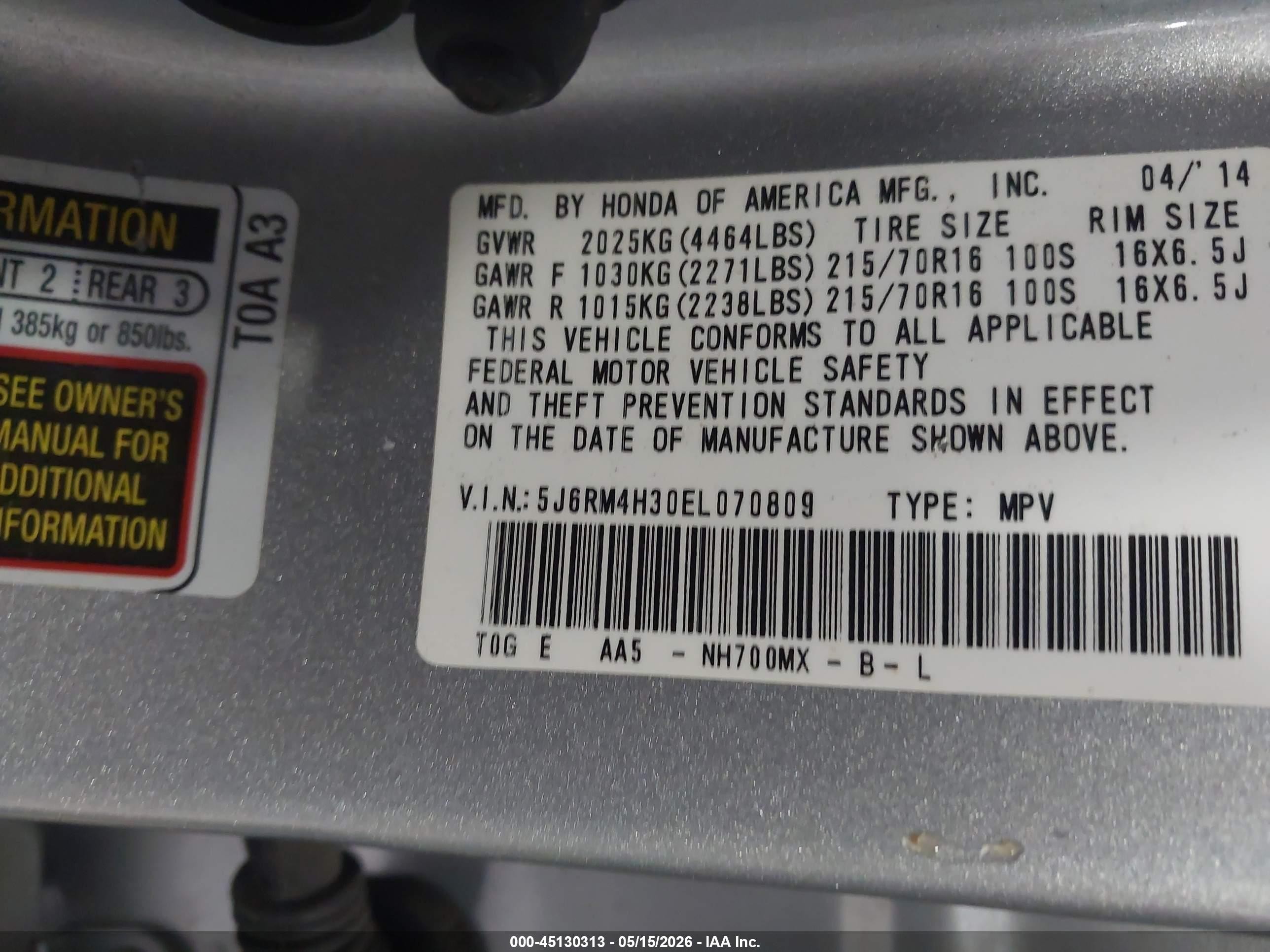 2014 Honda Cr-v Lx Silver vin: 5J6RM4H30EL070809