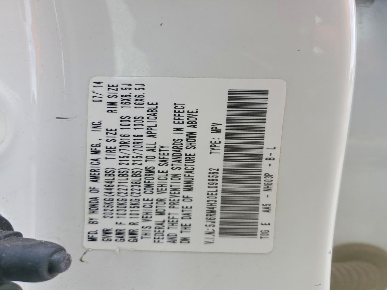 2014 Honda Cr-v Lx Белый vin: 5J6RM4H30EL098562
