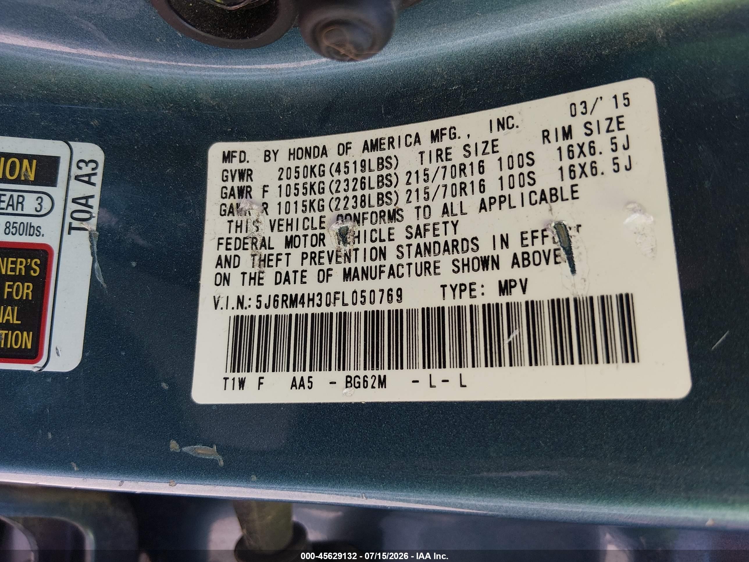 2015 Honda Cr-v Lx Синий vin: 5J6RM4H30FL050769