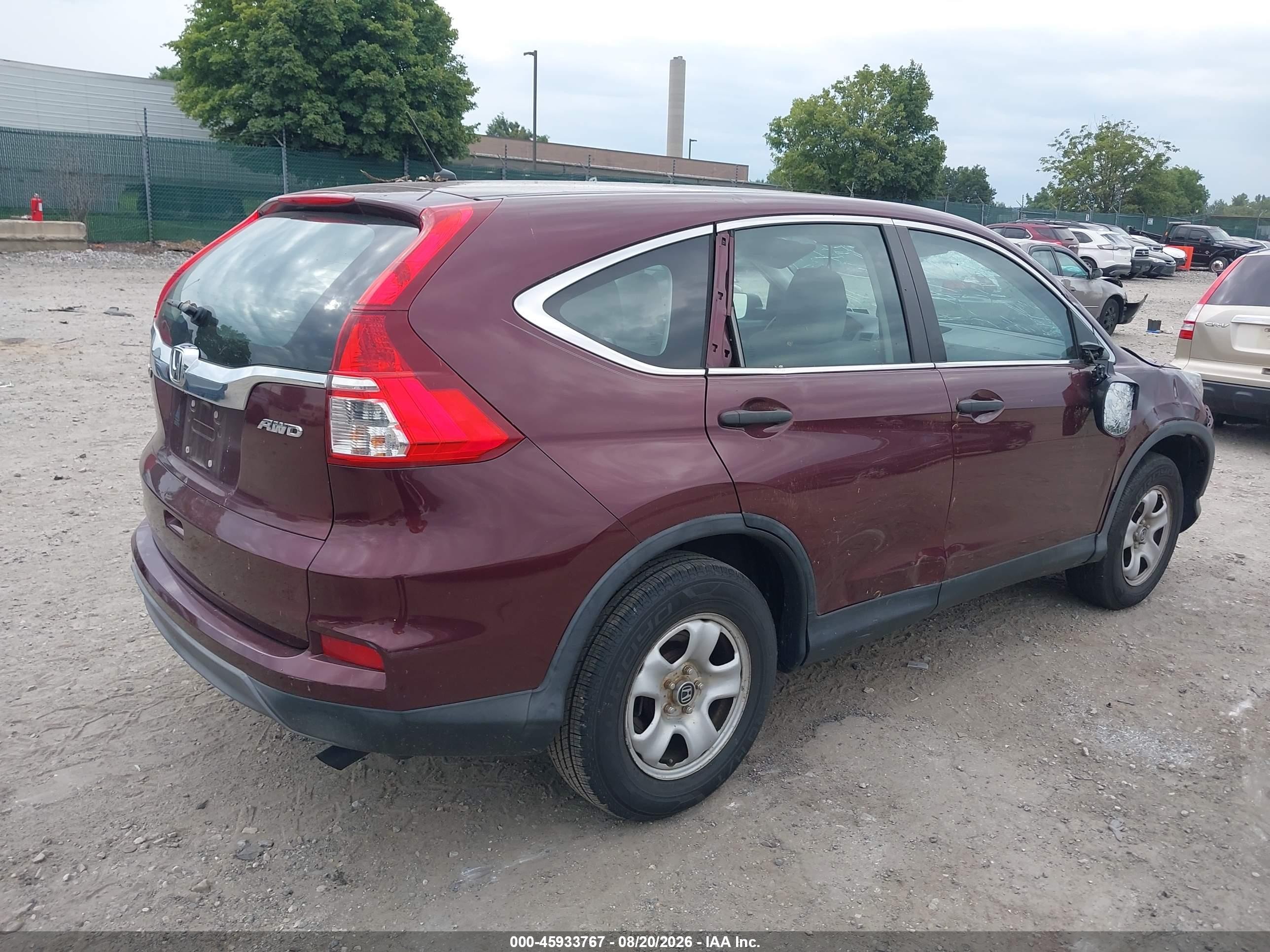 2015 Honda Cr-v Lx Maroon vin: 5J6RM4H30FL076059