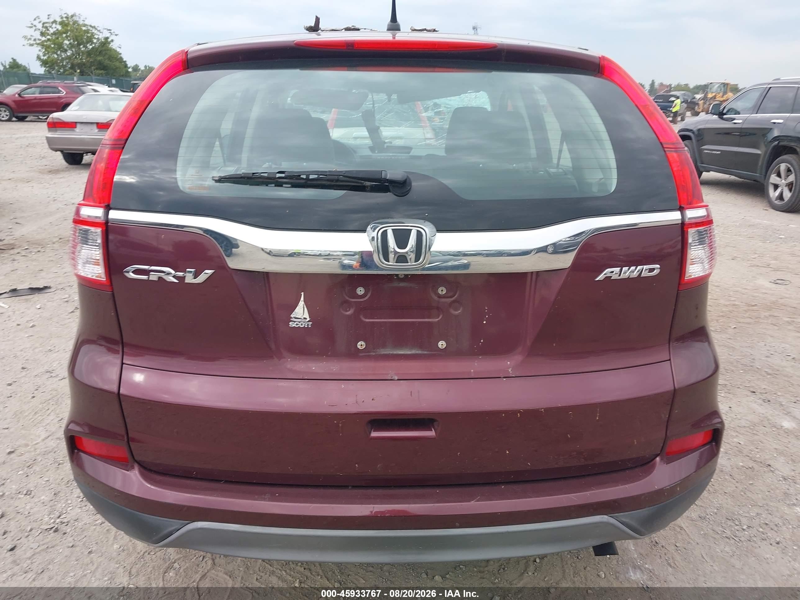 2015 Honda Cr-v Lx Maroon vin: 5J6RM4H30FL076059